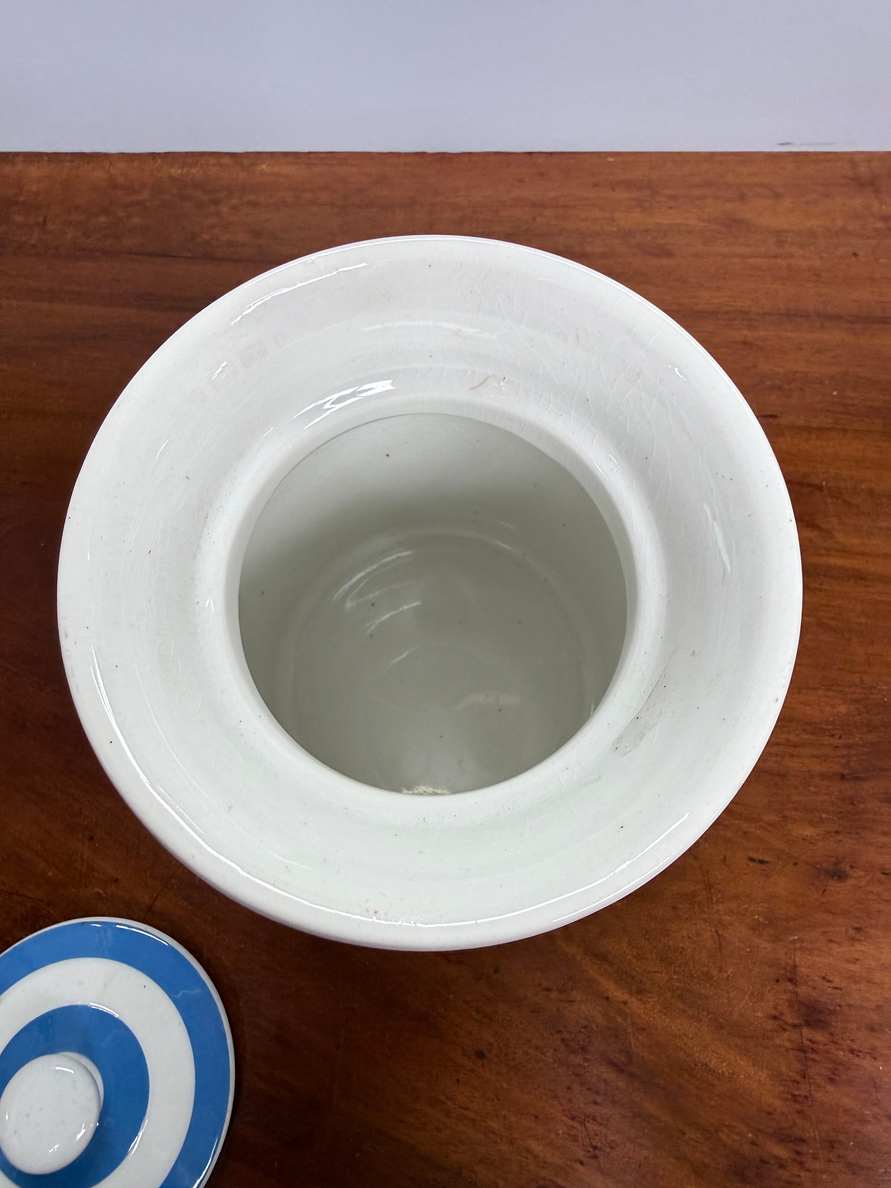TG Green Cornishware Large Blue & White Lidded Canister | Antique & Vintage | Moonee Ponds Antiques | Australia Wide