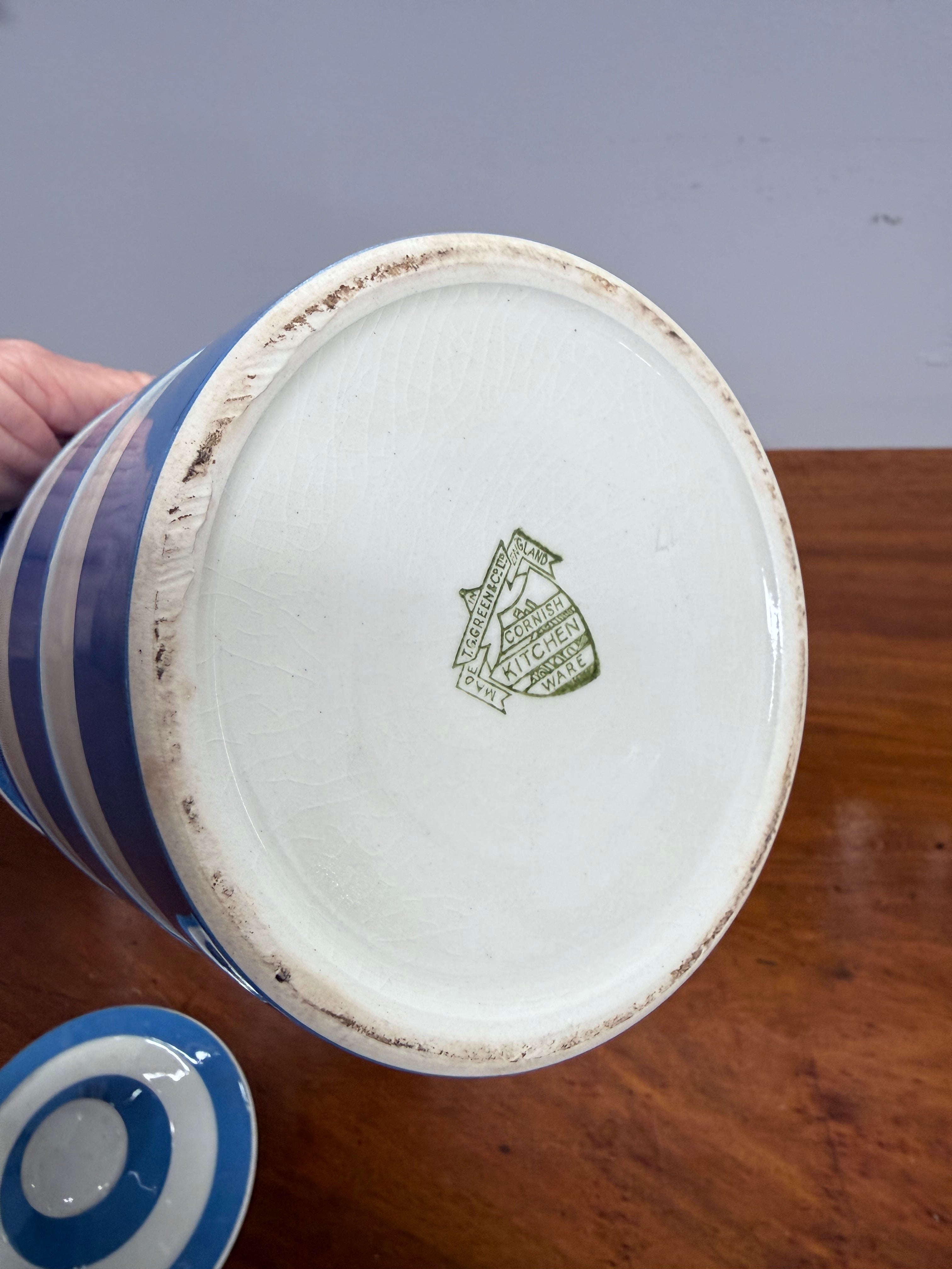 TG Green Cornishware Large Blue & White Lidded Canister | Antique & Vintage | Moonee Ponds Antiques | Australia Wide