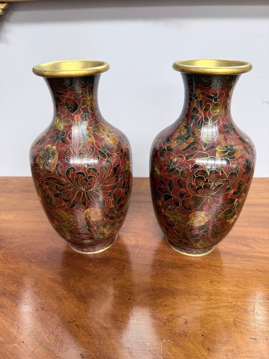 Vintage Pair Attractive Chinese Cloisonne Vases