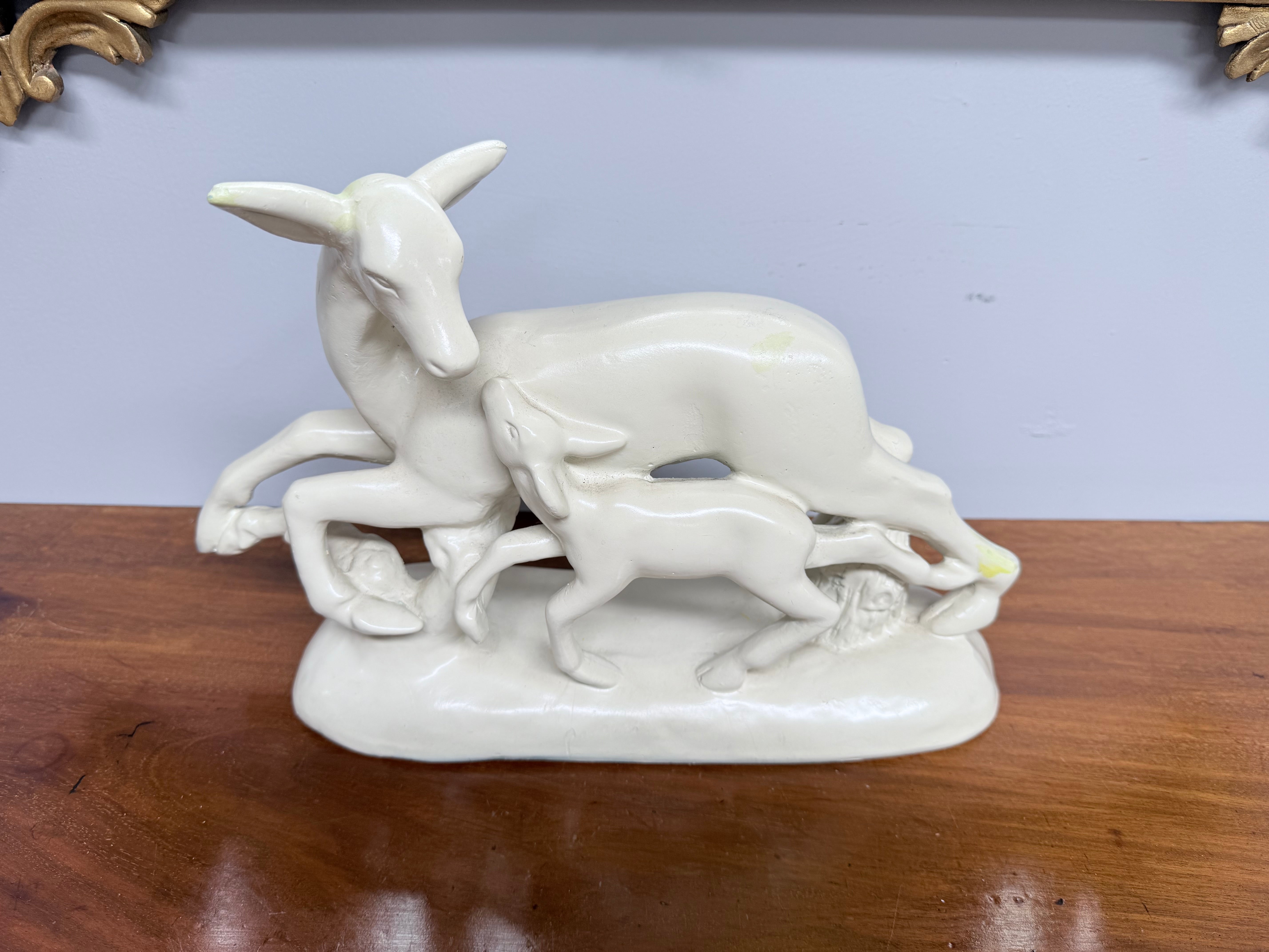 Very Attractive Doe & Fawn Ceramic Sculpture - All Faults | Antique & Vintage | Moonee Ponds Antiques | Australia Wide