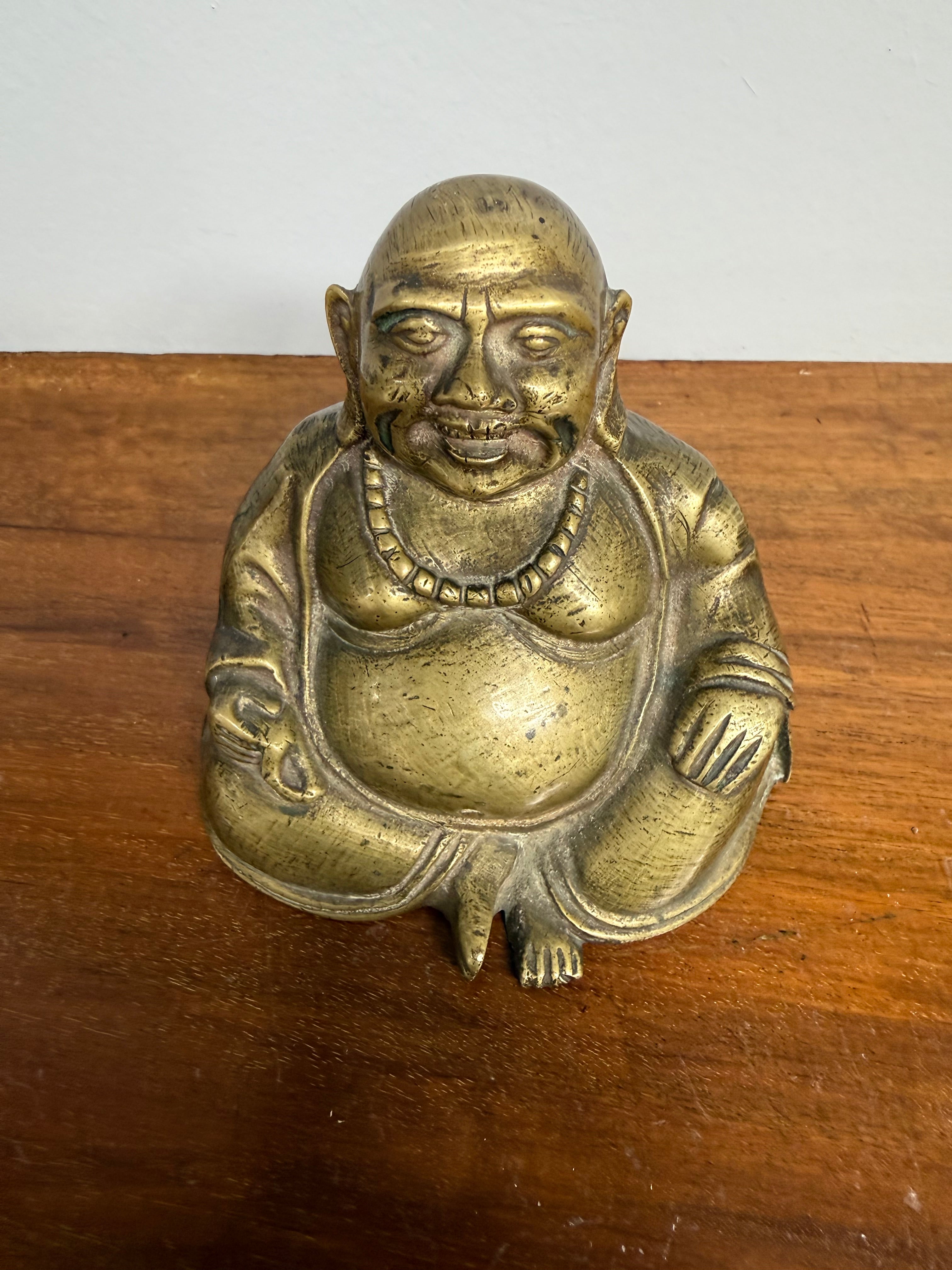 Vintage Bronze Laughing Buddha Statue