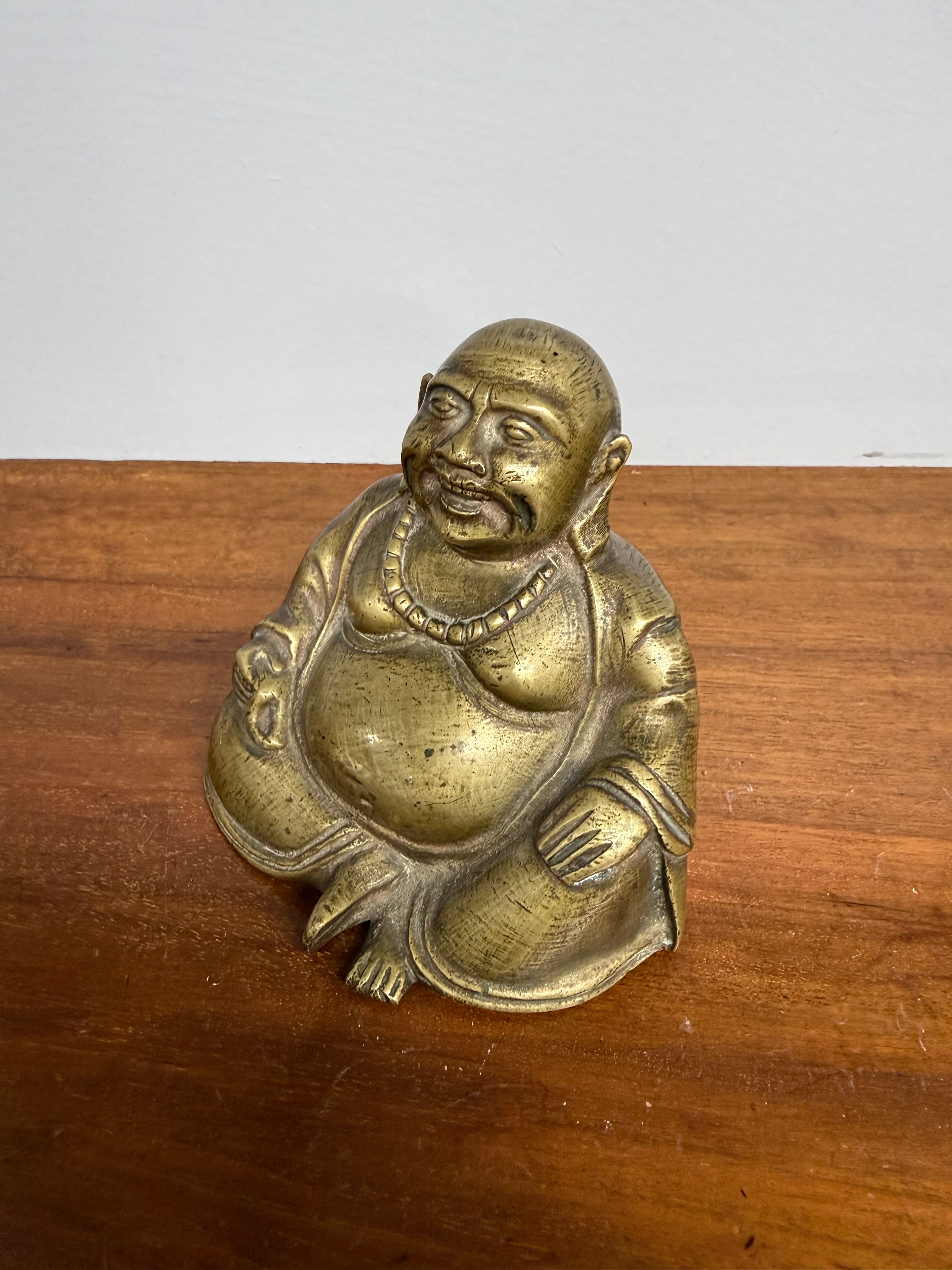 Vintage Bronze Laughing Buddha Statue