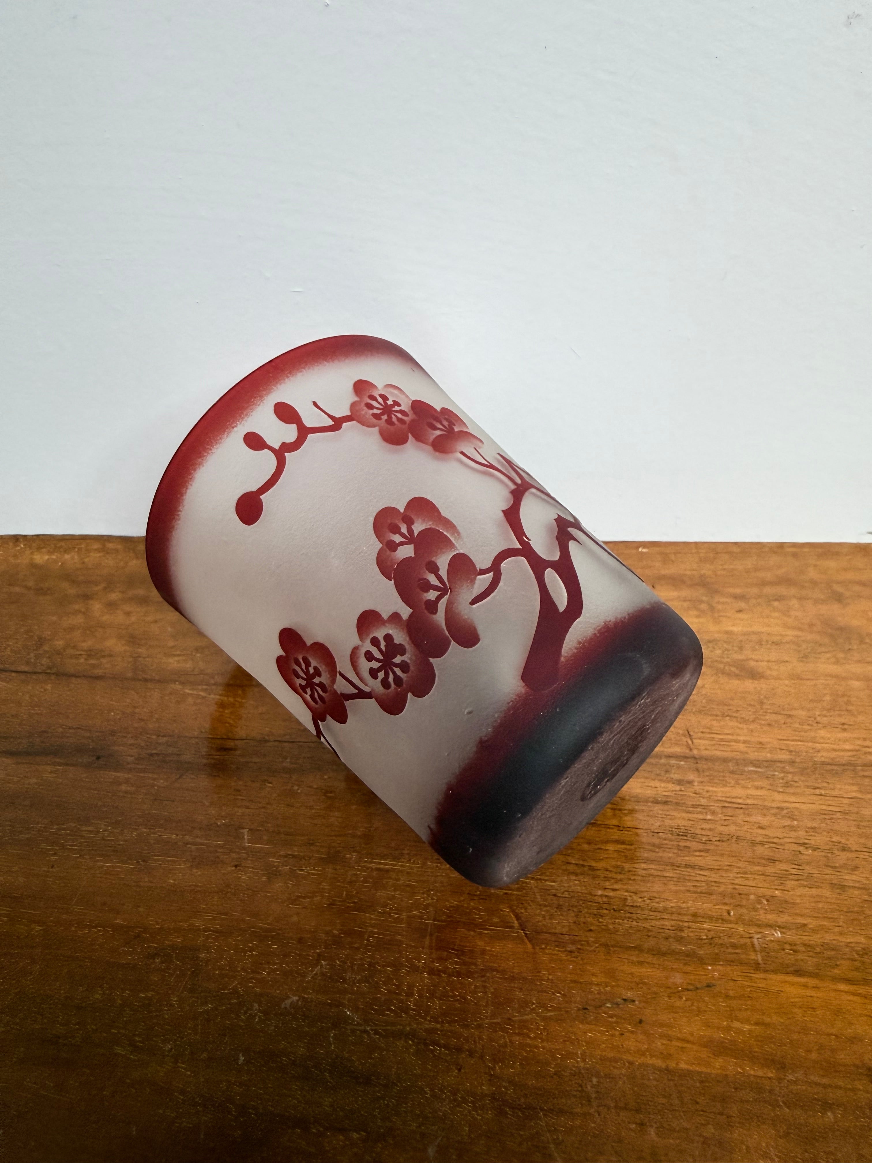 Vintage Hand Carved Satin (Acid Etched) Glass Tumbler