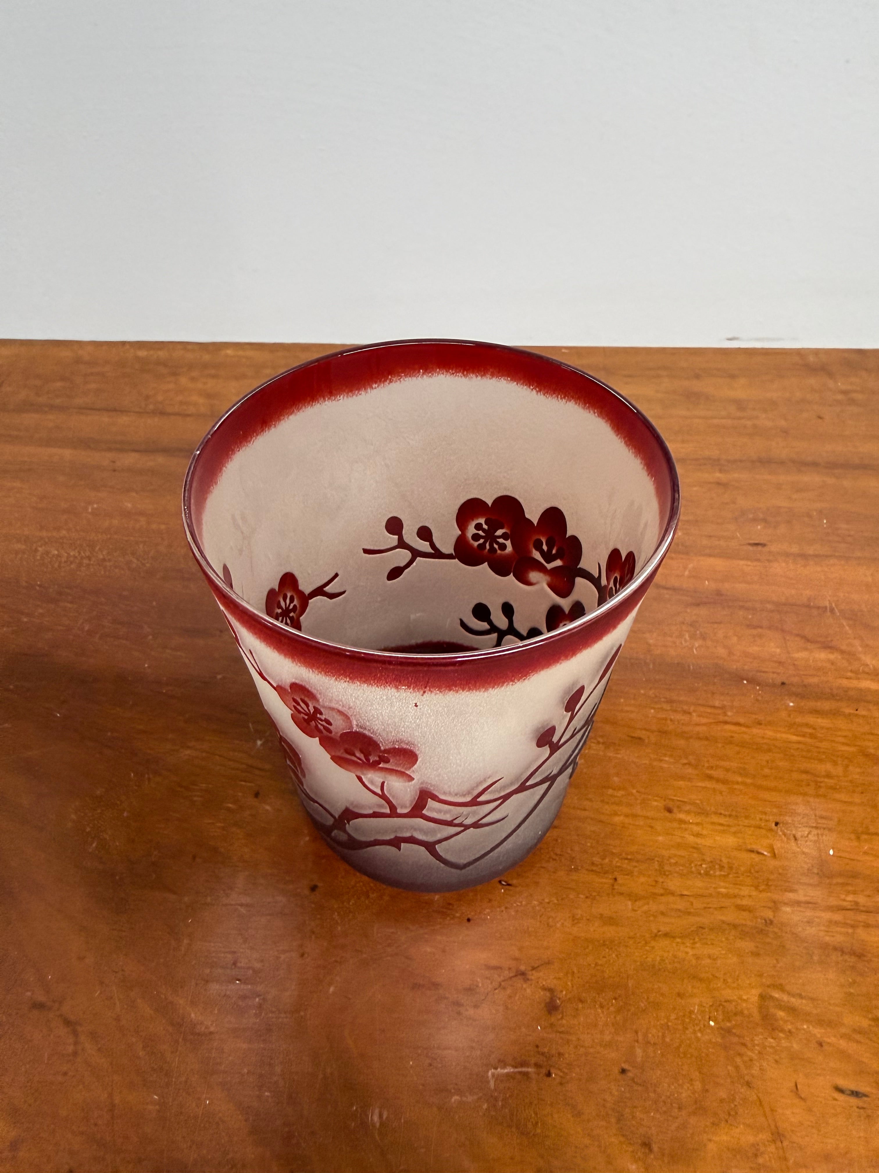 Vintage Hand Carved Satin (Acid Etched) Glass Tumbler | Antique & Vintage | Moonee Ponds Antiques | Australia Wide