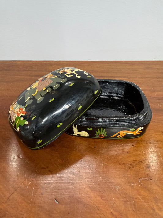 Vintage Hand Painted Russian Lacquer Trinket Box