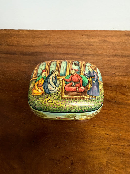 Vintage Hand Painted Persian Moghul Papier Mache Trinket Box