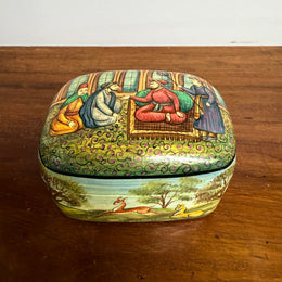 Vintage Hand Painted Persian Moghul Papier Mache Trinket Box