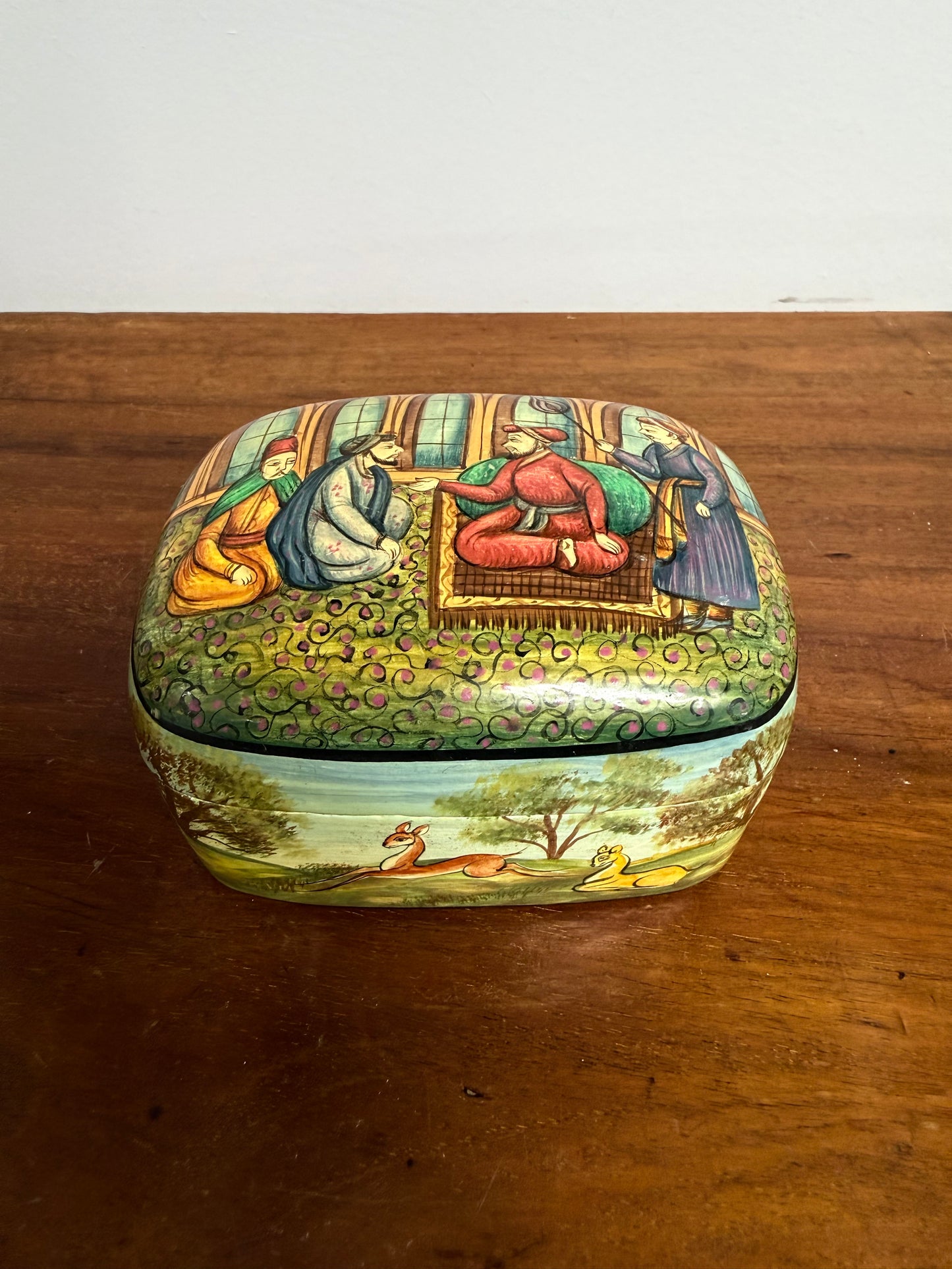 Vintage Hand Painted Persian Moghul Papier Mache Trinket Box