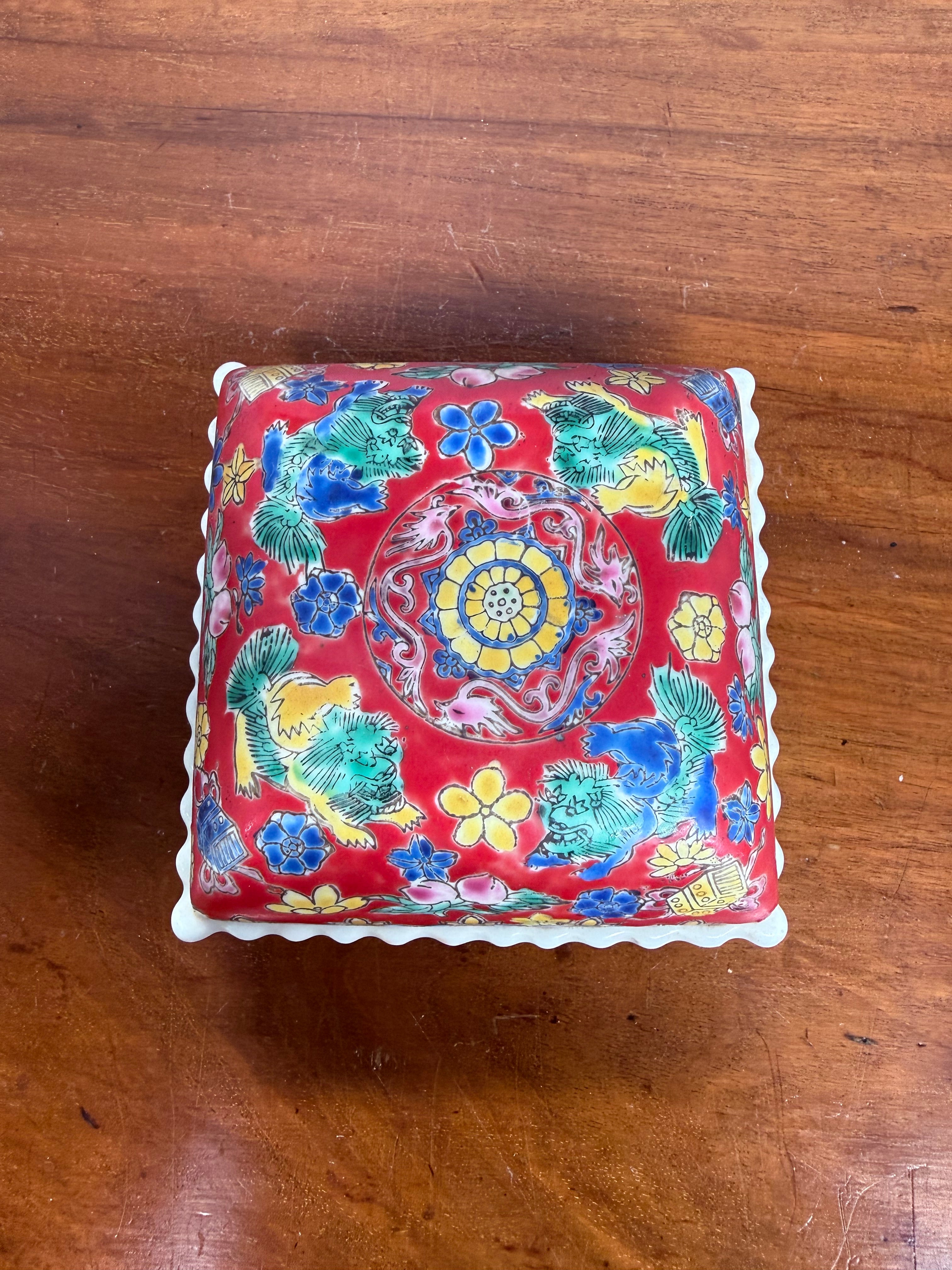 Vintage Chinese Familie Rose Paste Box 4 Quarter Mark To Base