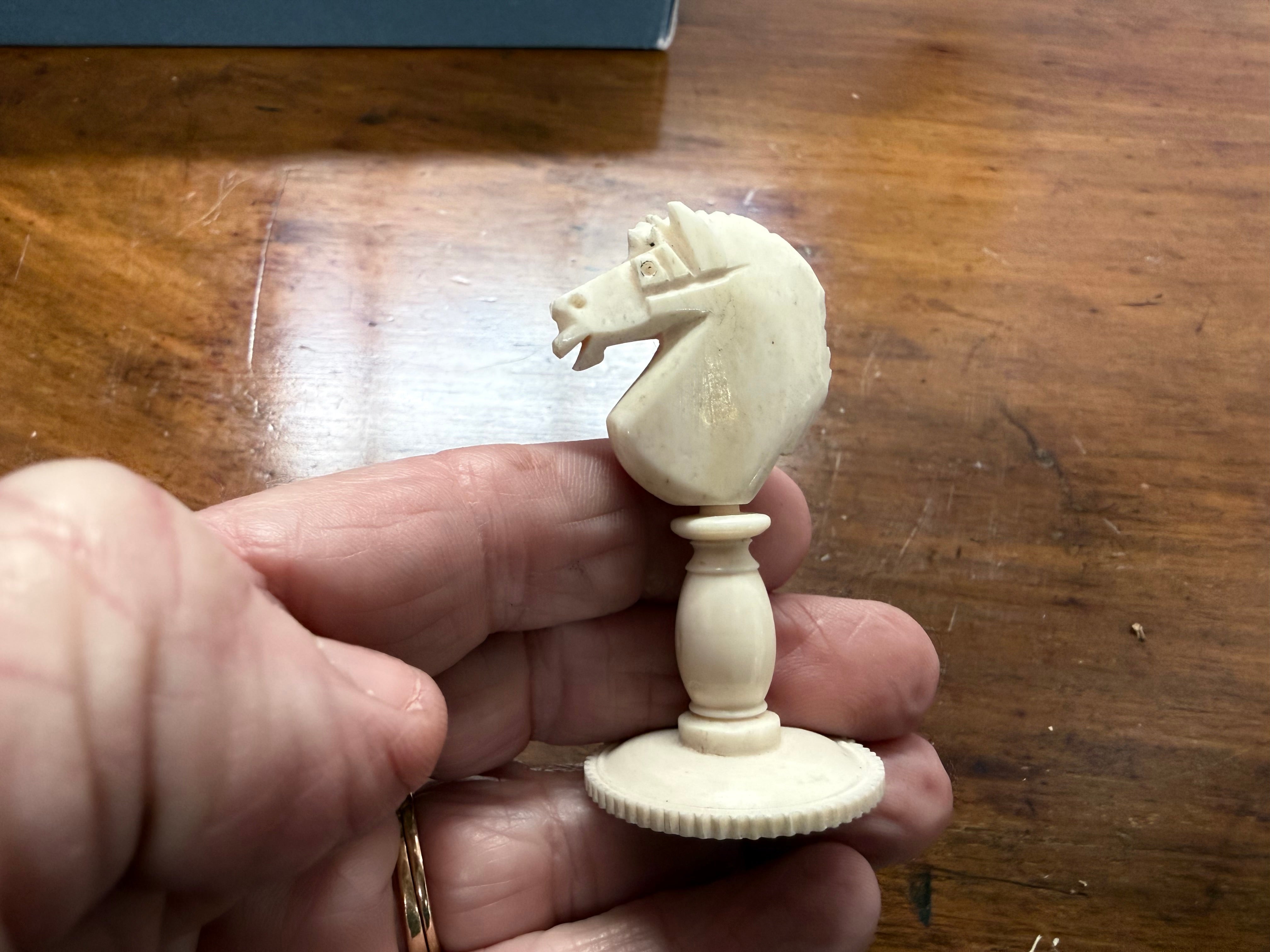 Antique Bone Very Fine Barley Corn Pattern Red & White Chess Set | Antique & Vintage | Moonee Ponds Antiques | Australia Wide