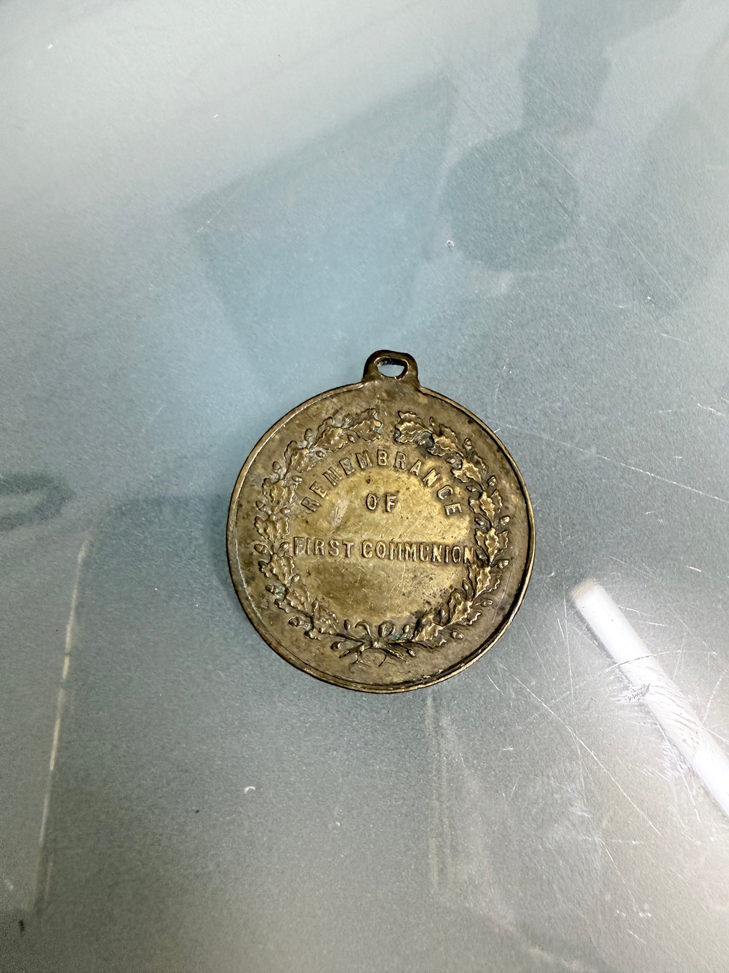 Antique Brass Communion Medal