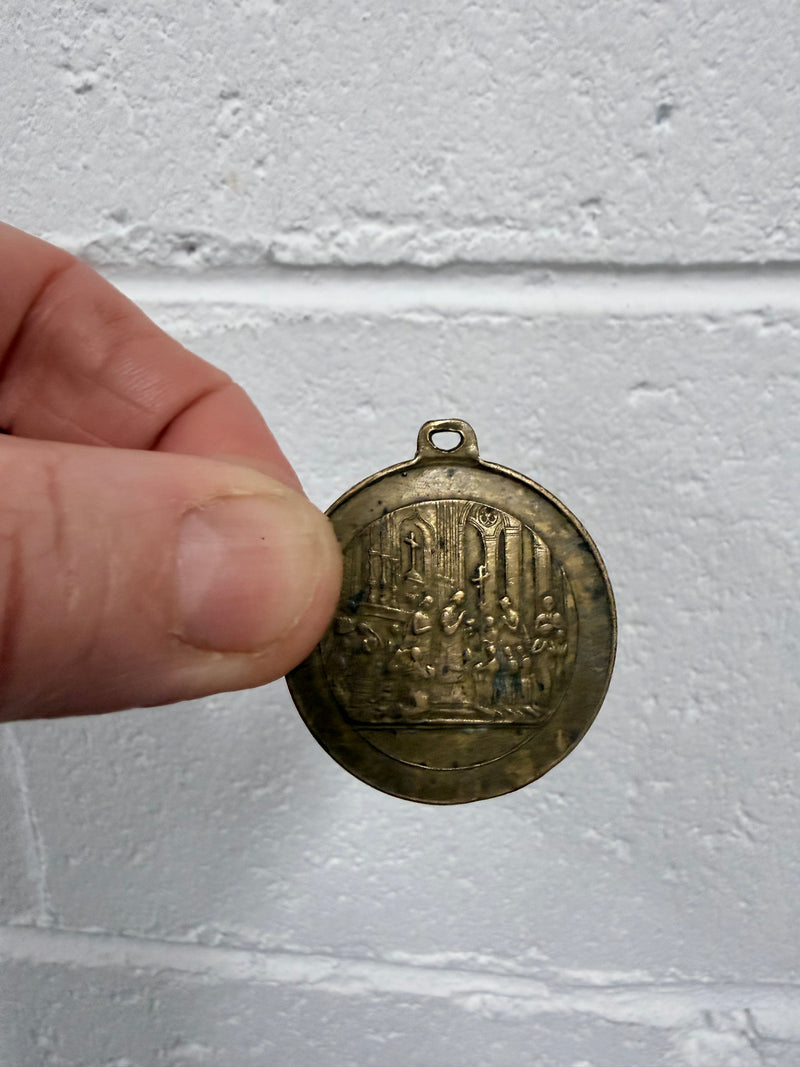 Antique Brass Communion Medal