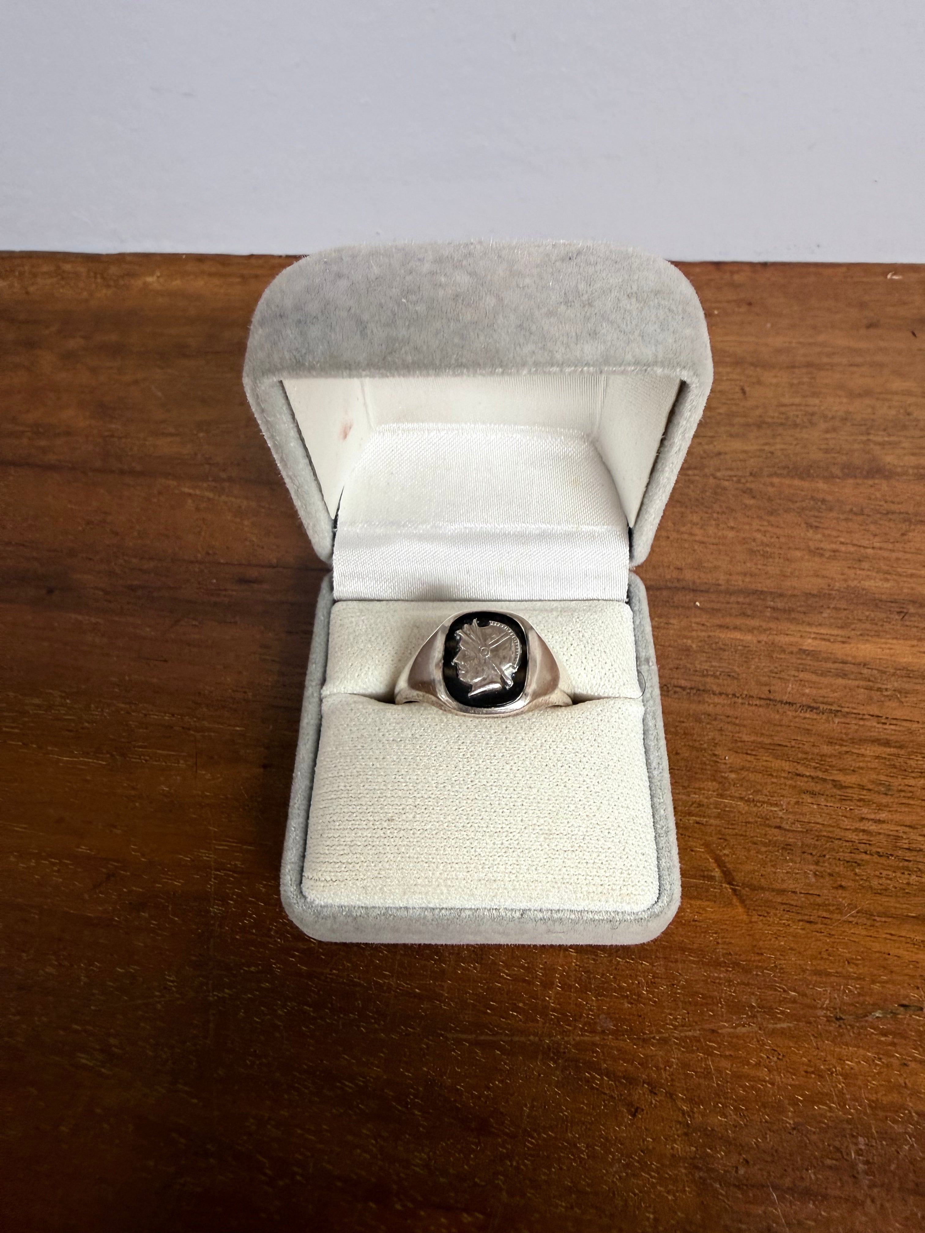 Vintage Sterling Silver Ring with Roman Soldier Head On Black Background | Antique & Vintage | Moonee Ponds Antiques | Australia Wide