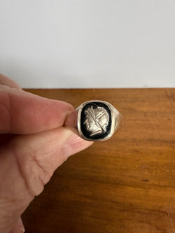 Vintage Sterling Silver Ring with Roman Soldier Head On Black Background | Antique & Vintage | Moonee Ponds Antiques | Australia Wide Delivery