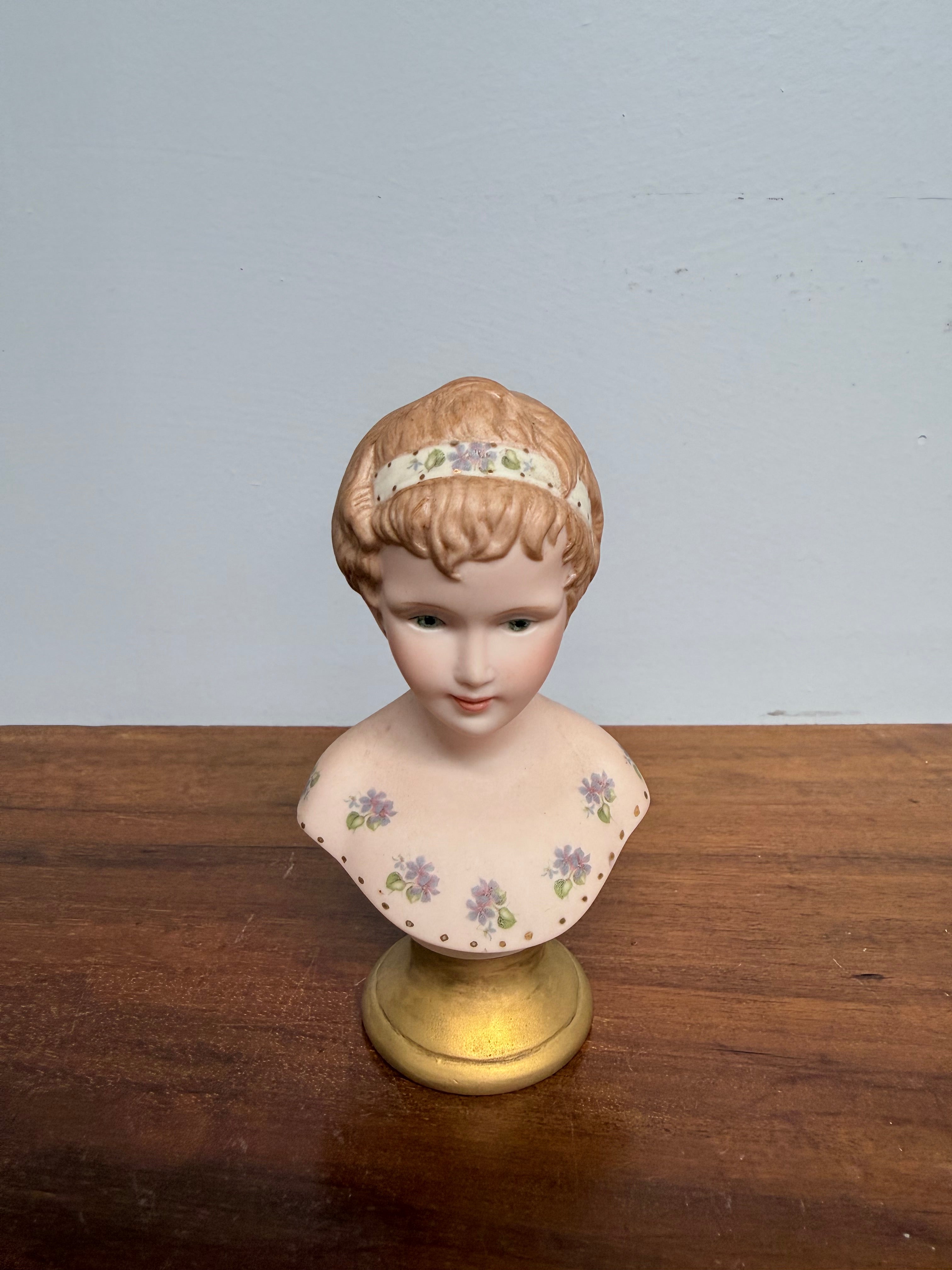 Vintage Porcelain Bisque Bust Of Young Girl