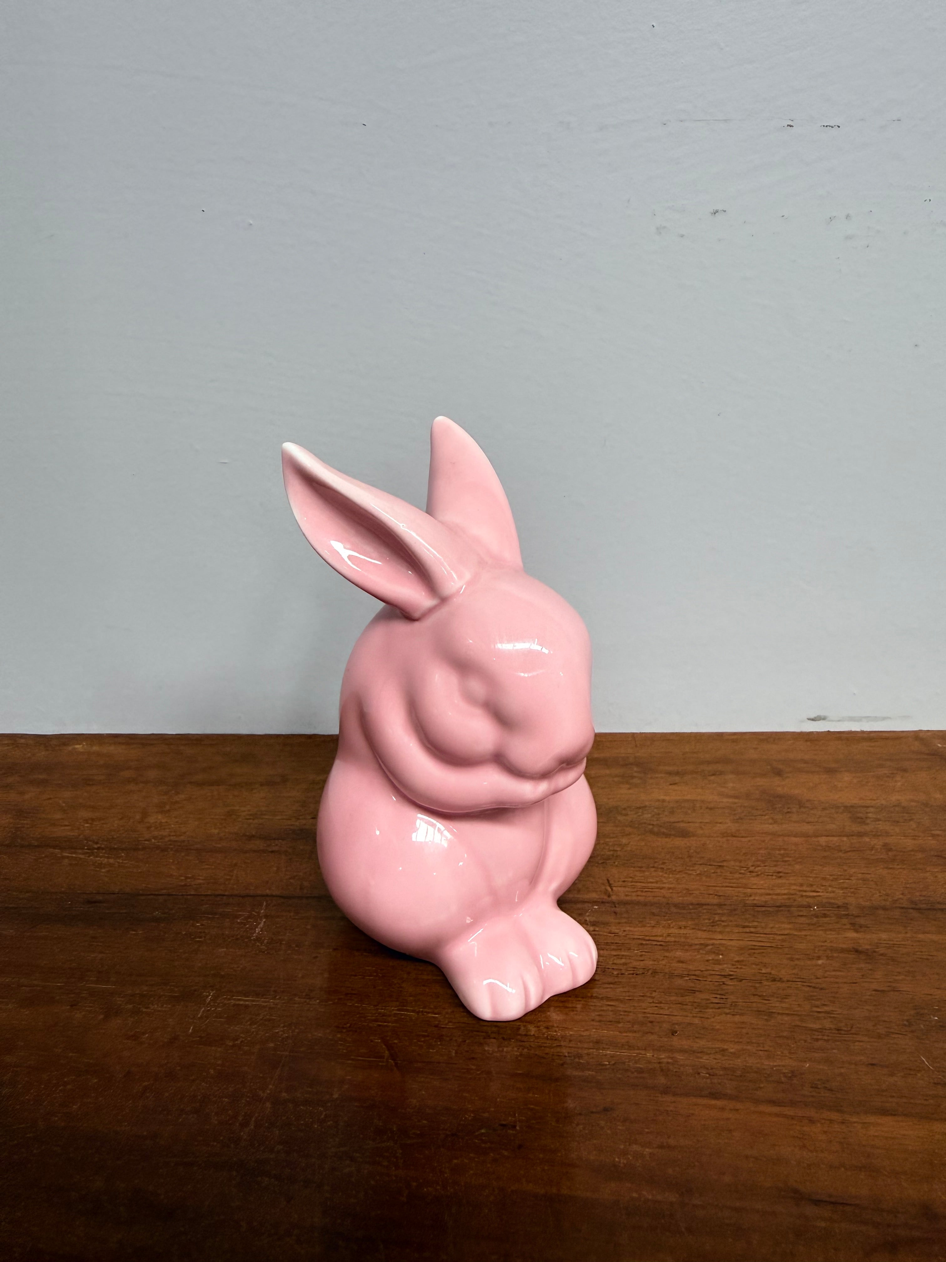 Vintage Pink Ceramic Rabbit Figurine