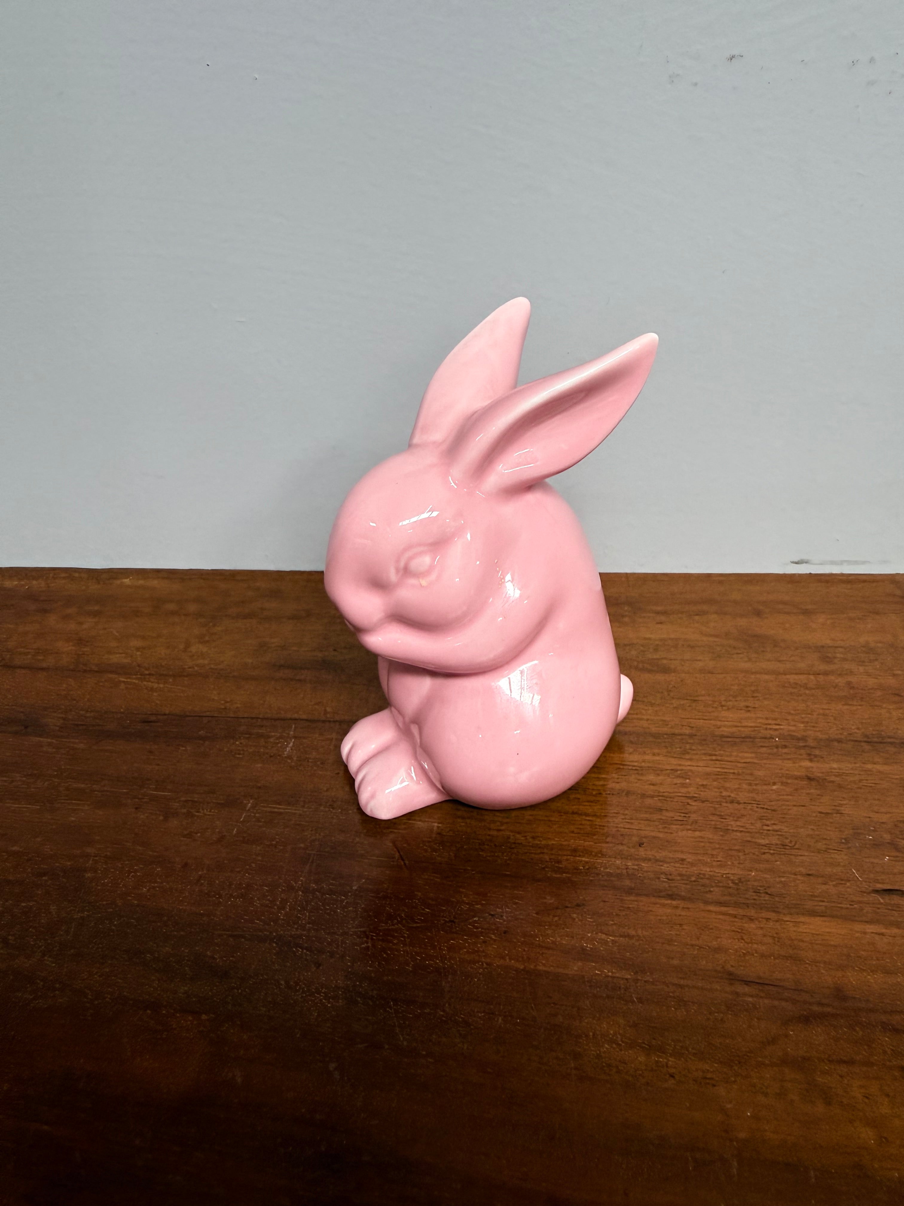Vintage Pink Ceramic Rabbit Figurine
