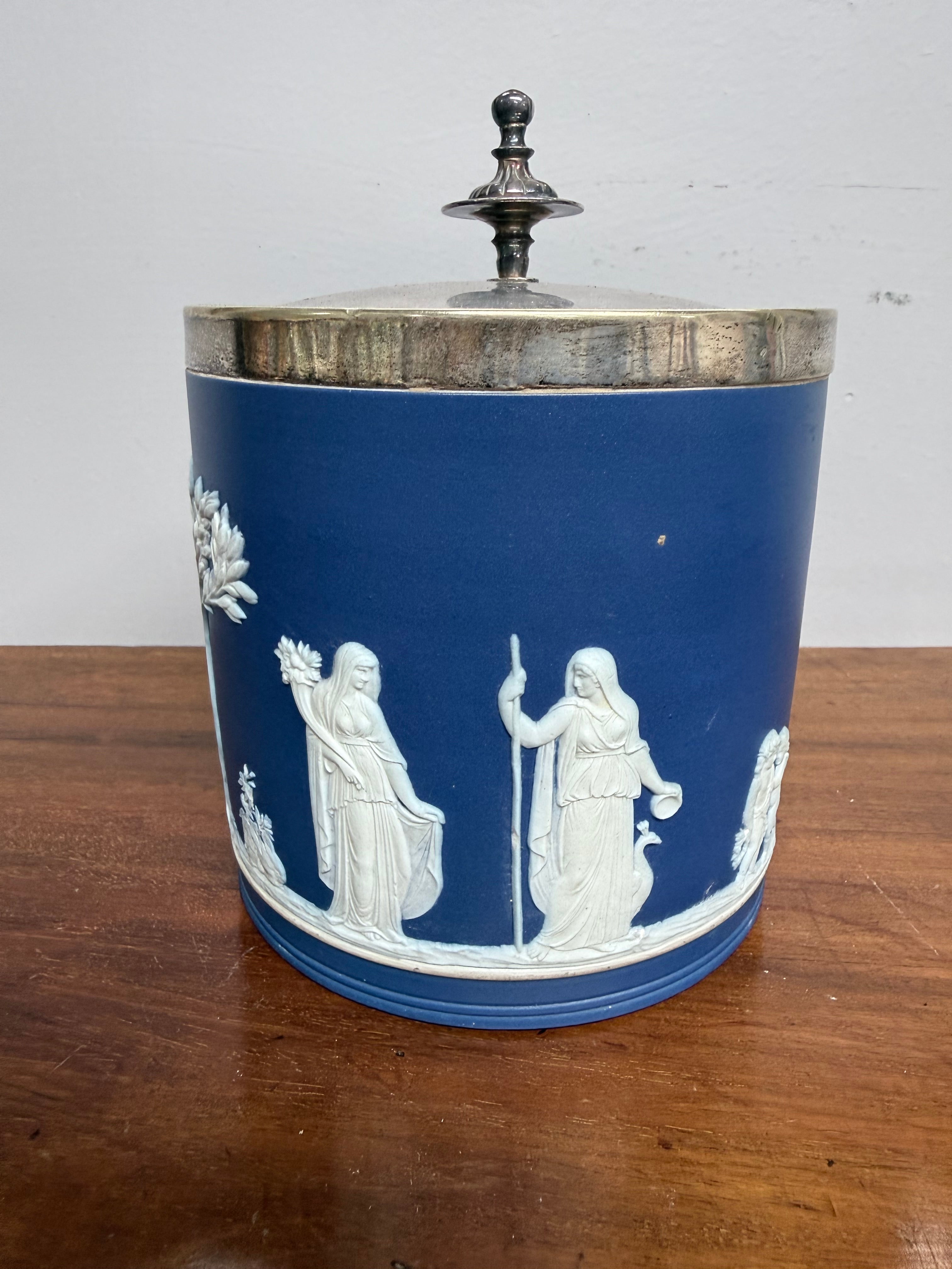 Blue & White Wedgwood Lidded Biscuit Barrel | Antique & Vintage | Moonee Ponds Antiques | Australia Wide