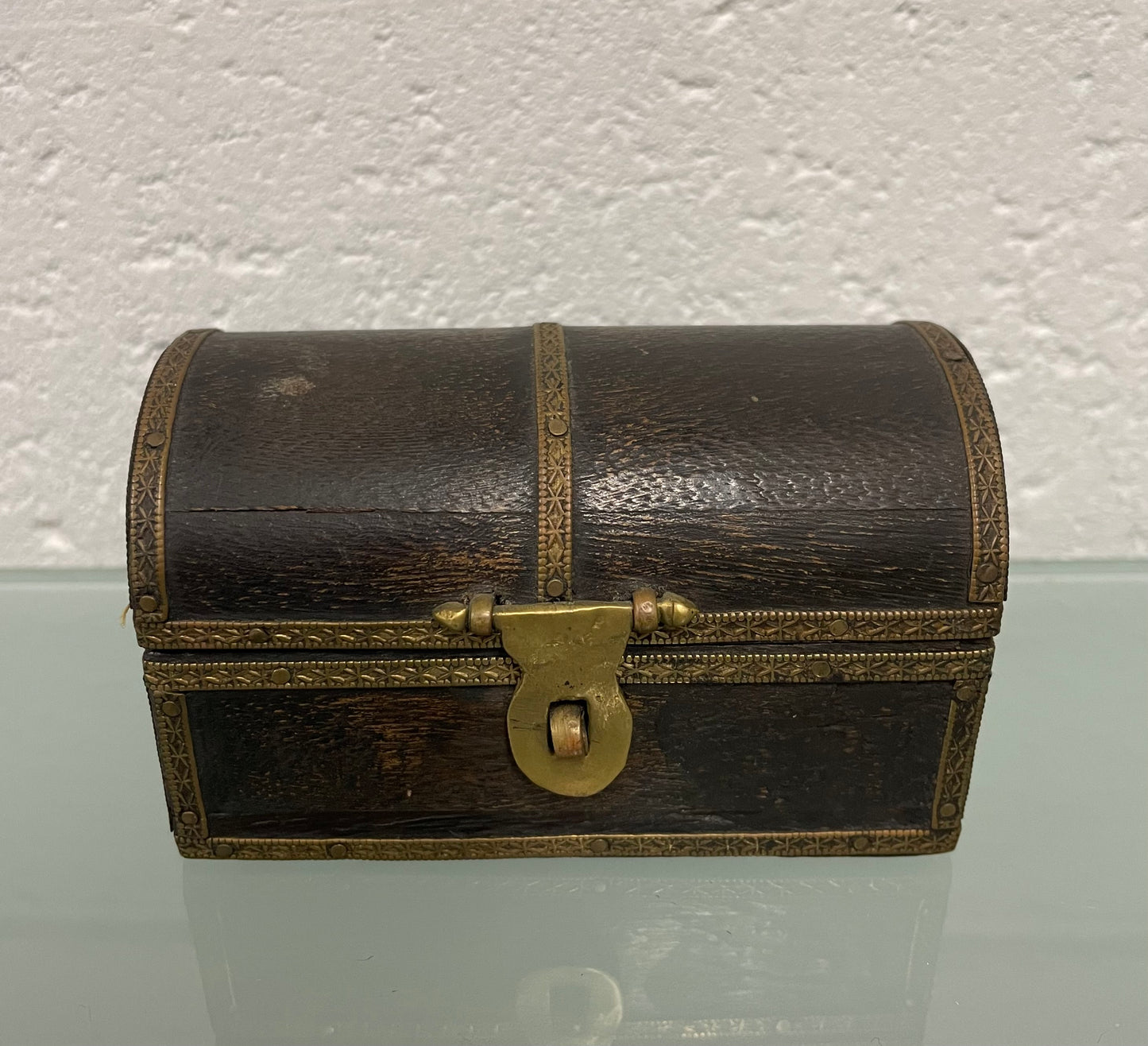 Vintage Treasure Chest Brass & Ebonised Timber Trinket Box