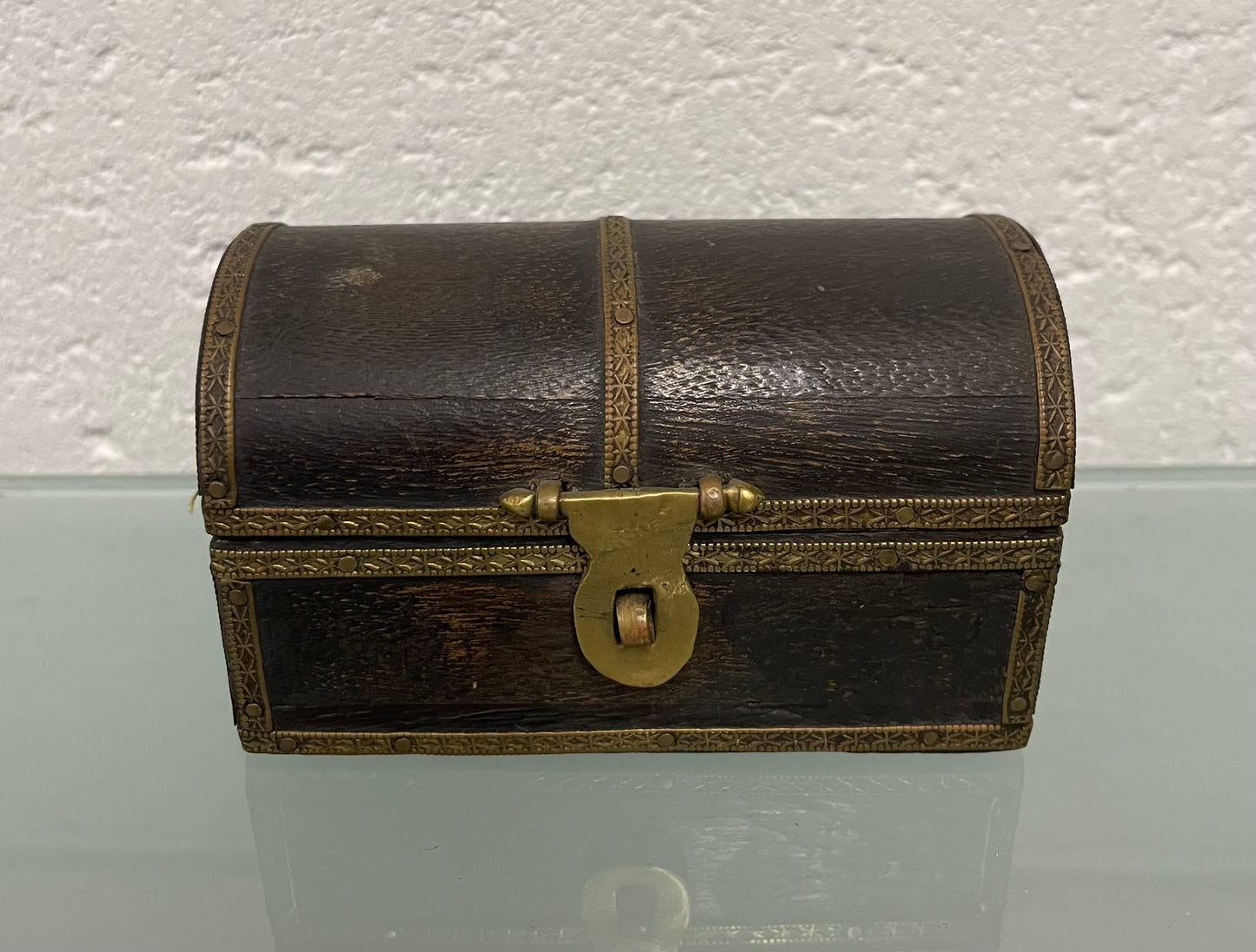 Vintage Treasure Chest Brass & Ebonised Timber Trinket Box