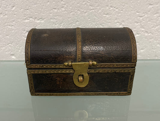 Vintage Treasure Chest Brass & Ebonised Timber Trinket Box