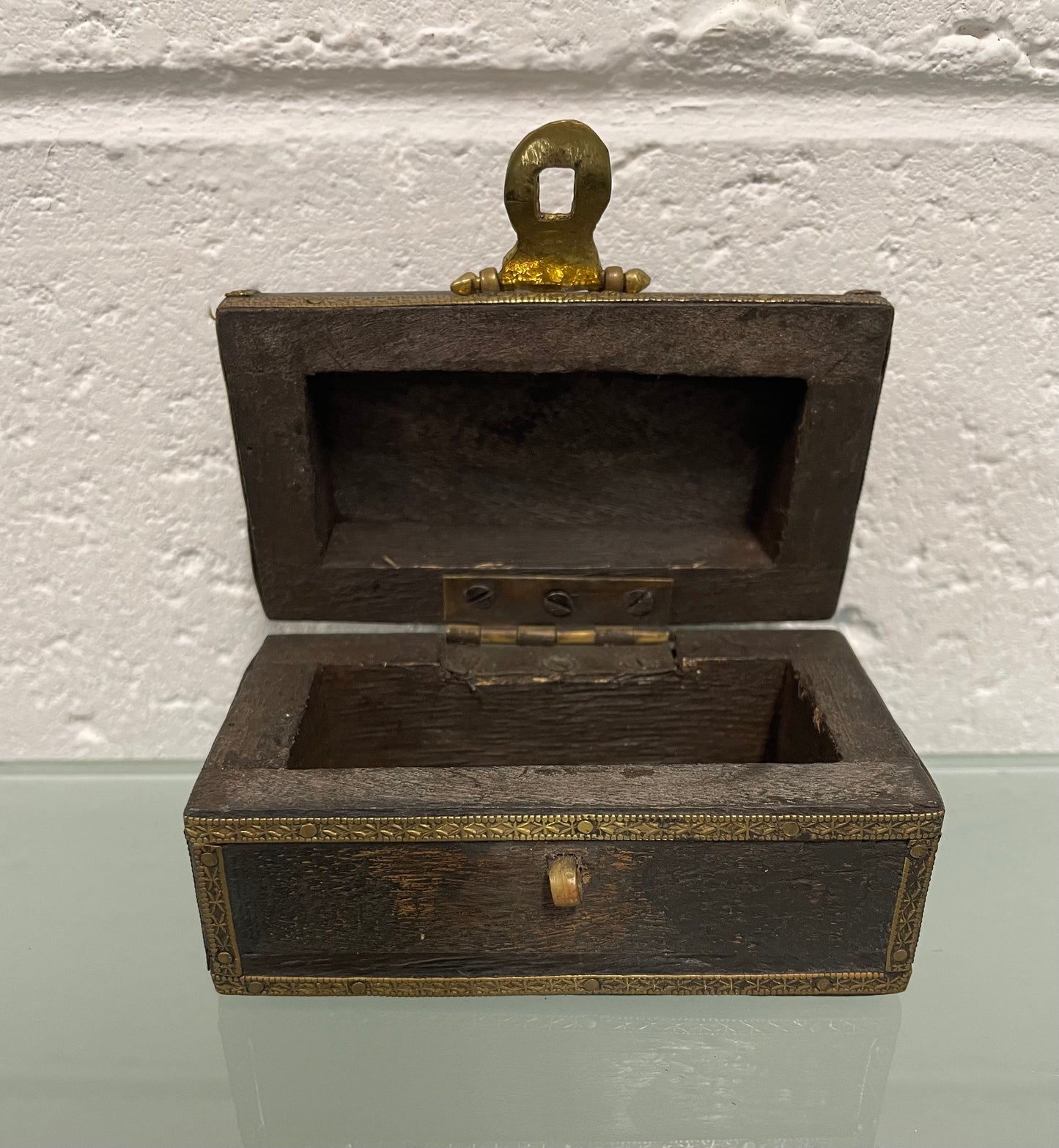 Vintage Treasure Chest Brass & Ebonised Timber Trinket Box