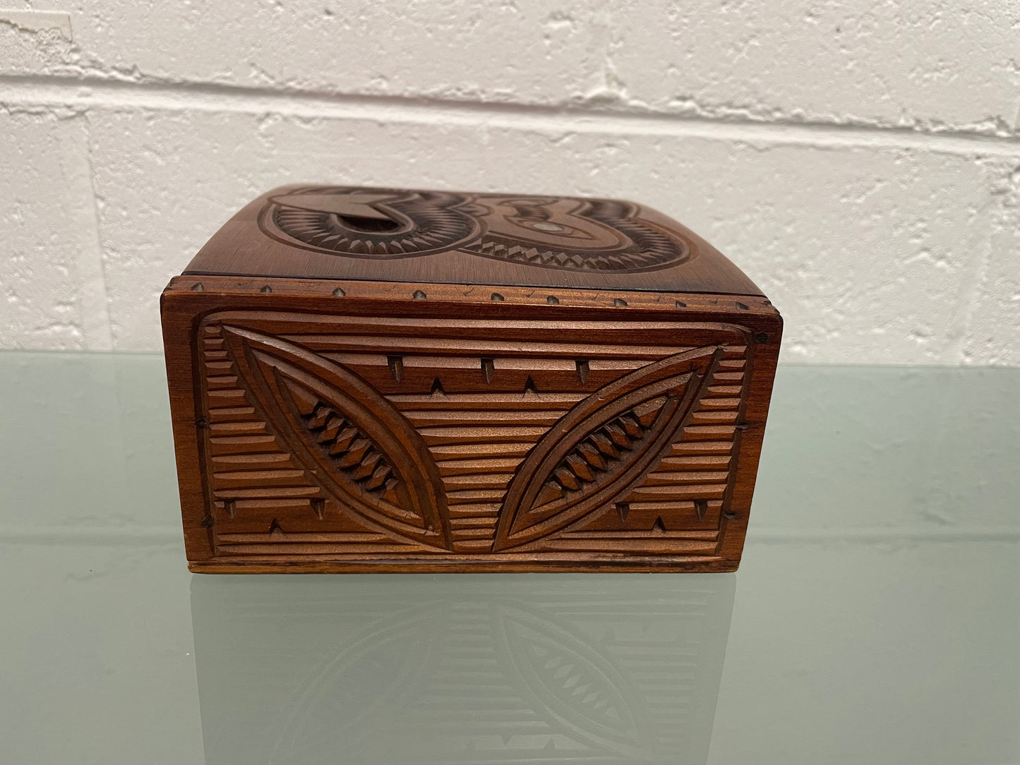 Vintage Maori Hand Carved Trinket Jewellery Box