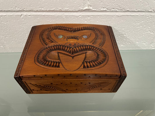 Vintage Maori Hand Carved Trinket Jewellery Box