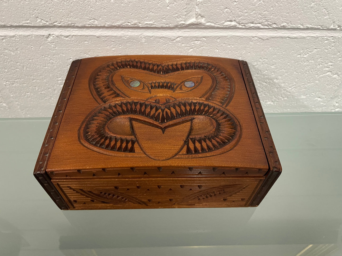 Vintage Maori Hand Carved Trinket Jewellery Box