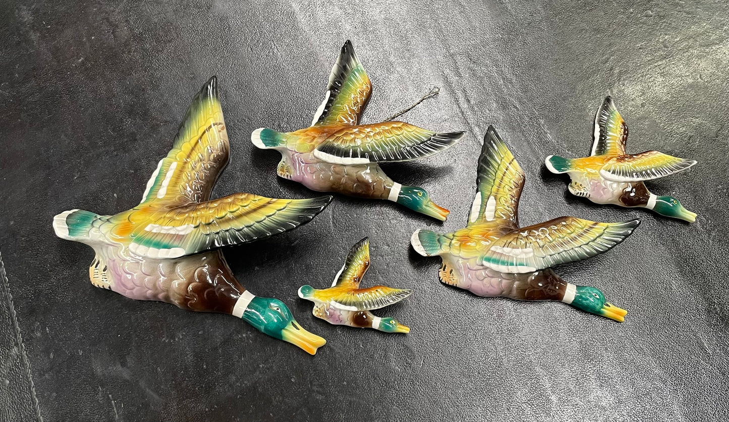 Set of 5 Vintage Ceramic Flying Ducks