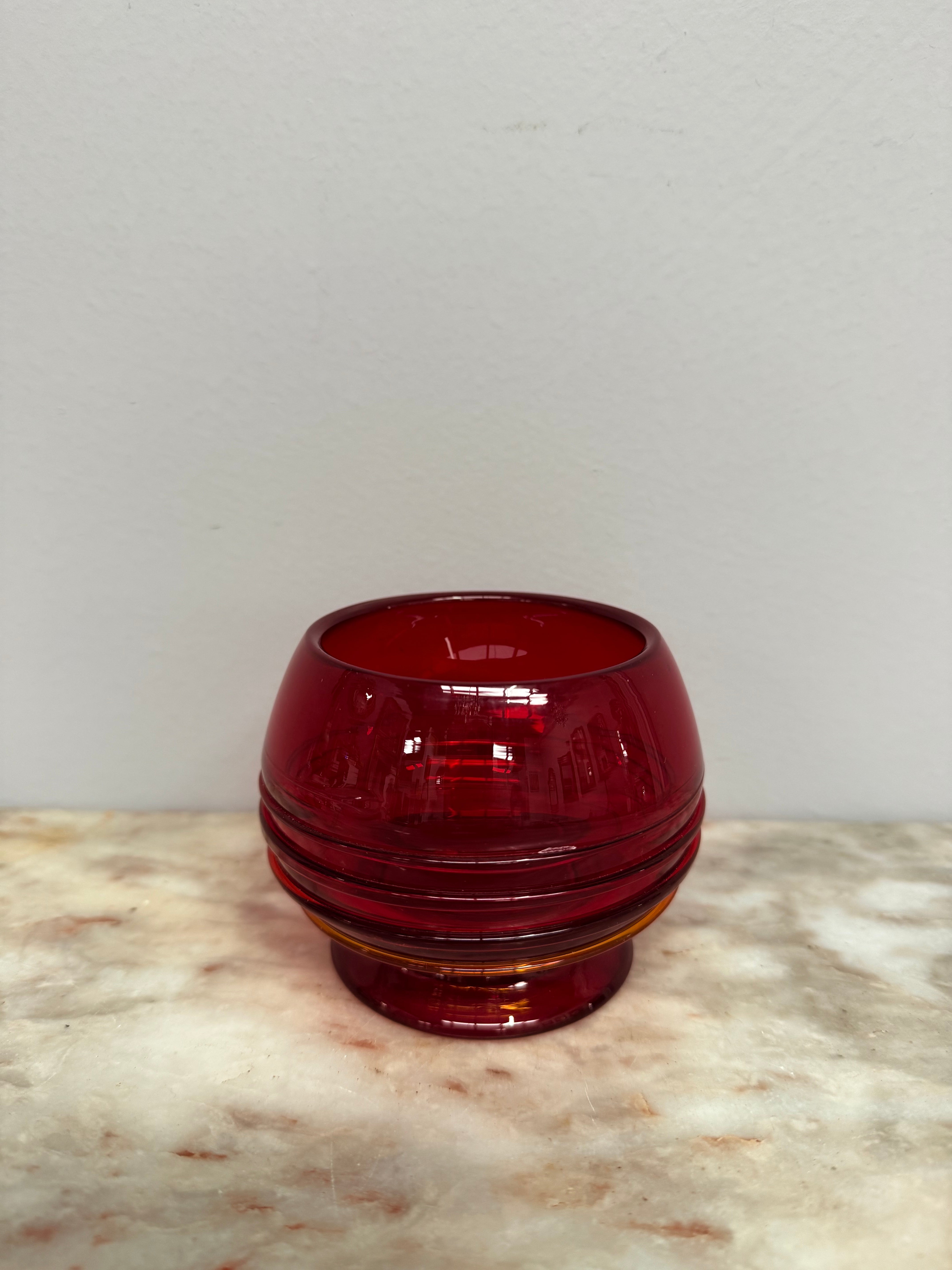 Vintage Whitefriars Ruby Red Ribbon Tail Glass Bowl