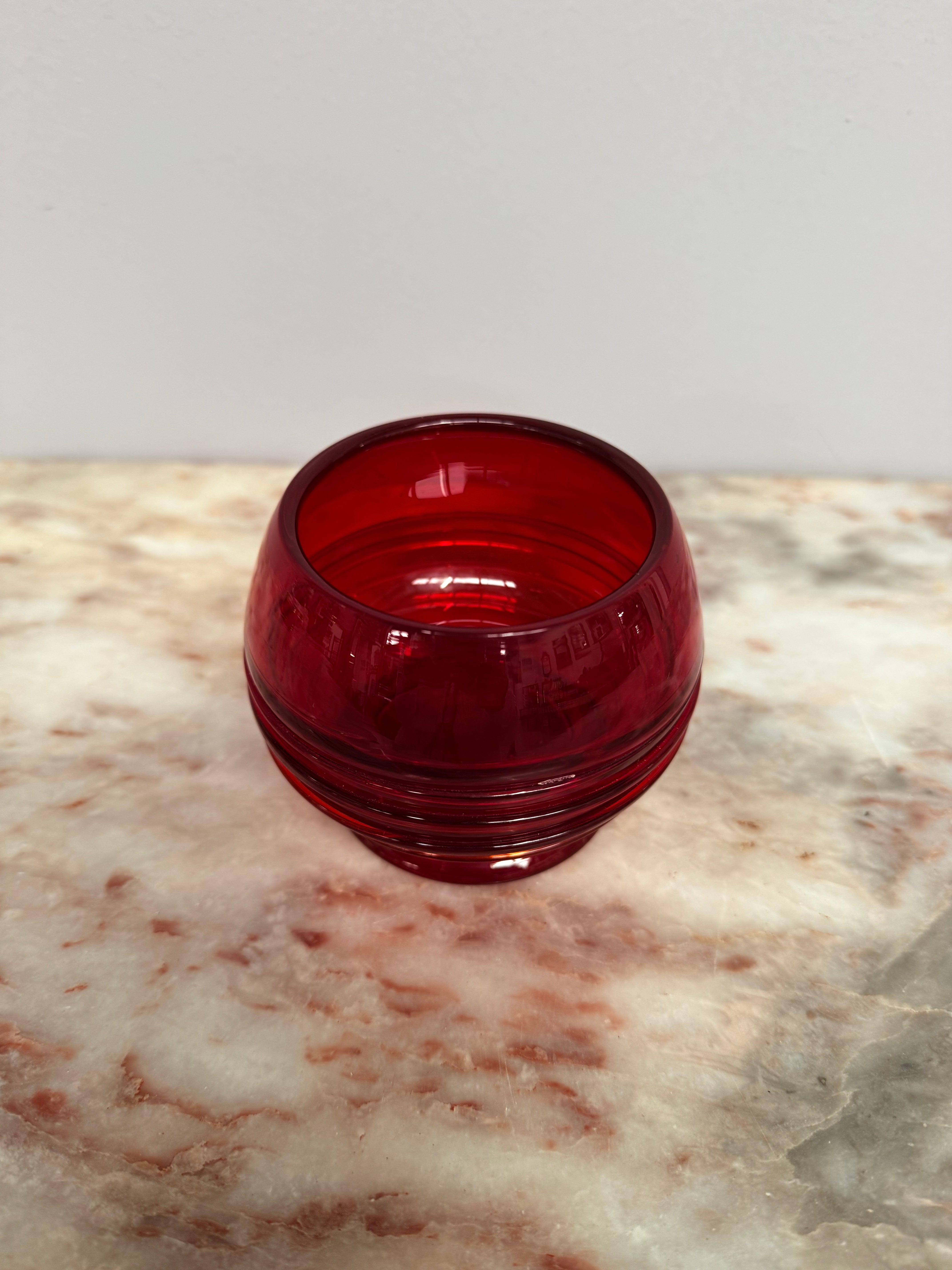 Vintage Whitefriars Ruby Red Ribbon Tail Glass Bowl