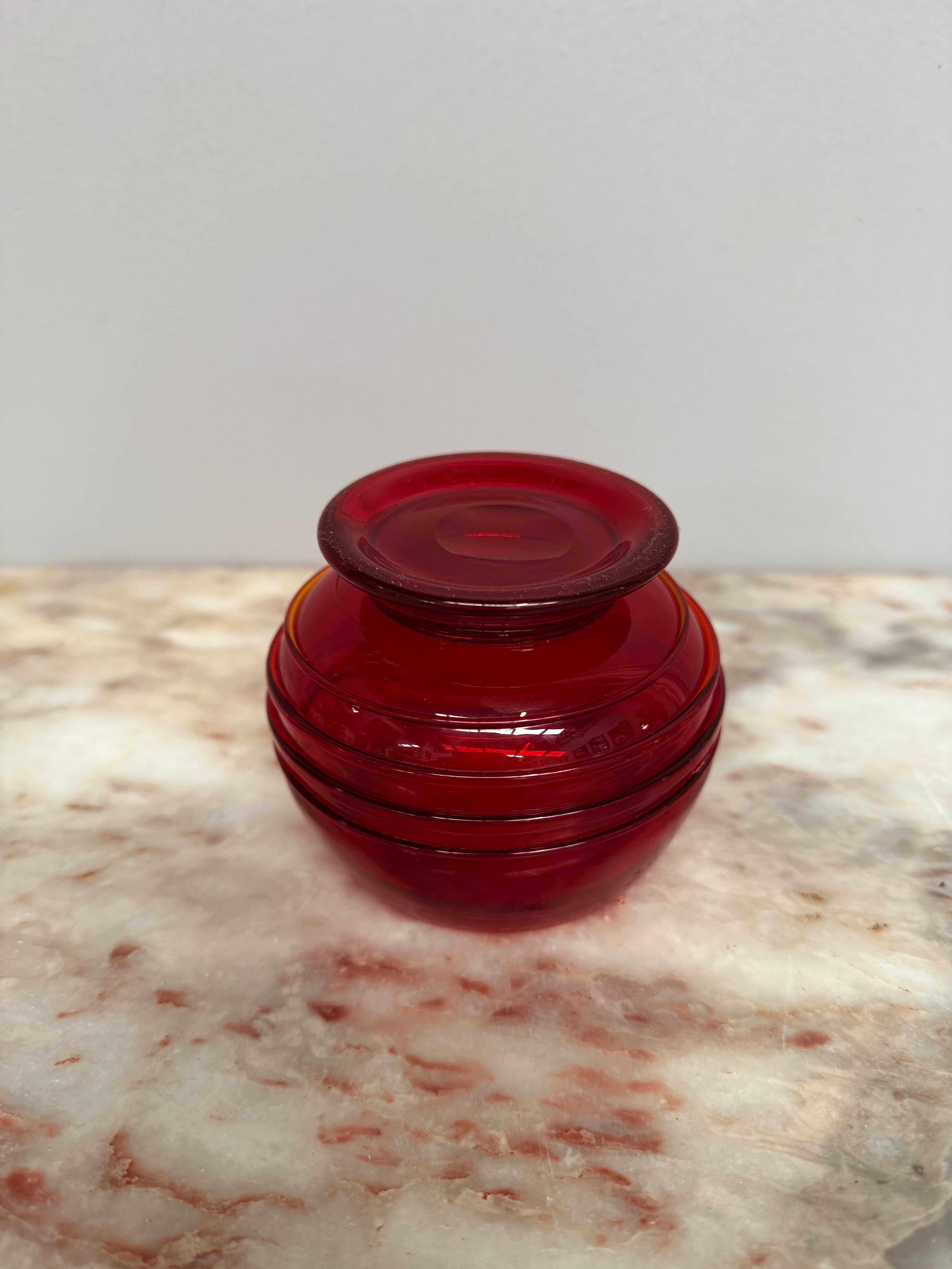 Vintage Whitefriars Ruby Red Ribbon Tail Glass Bowl