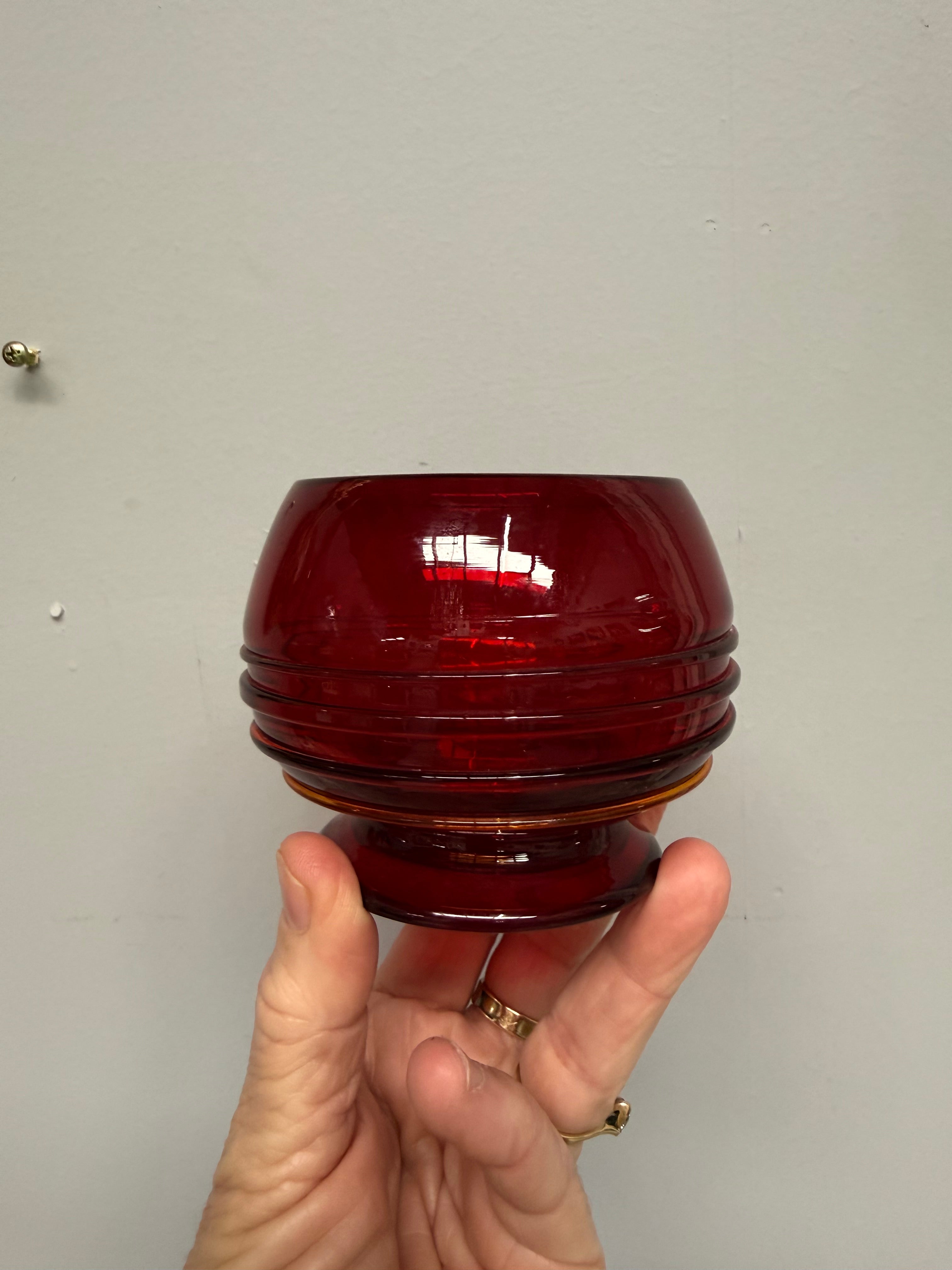 Vintage Whitefriars Ruby Red Ribbon Tail Glass Bowl