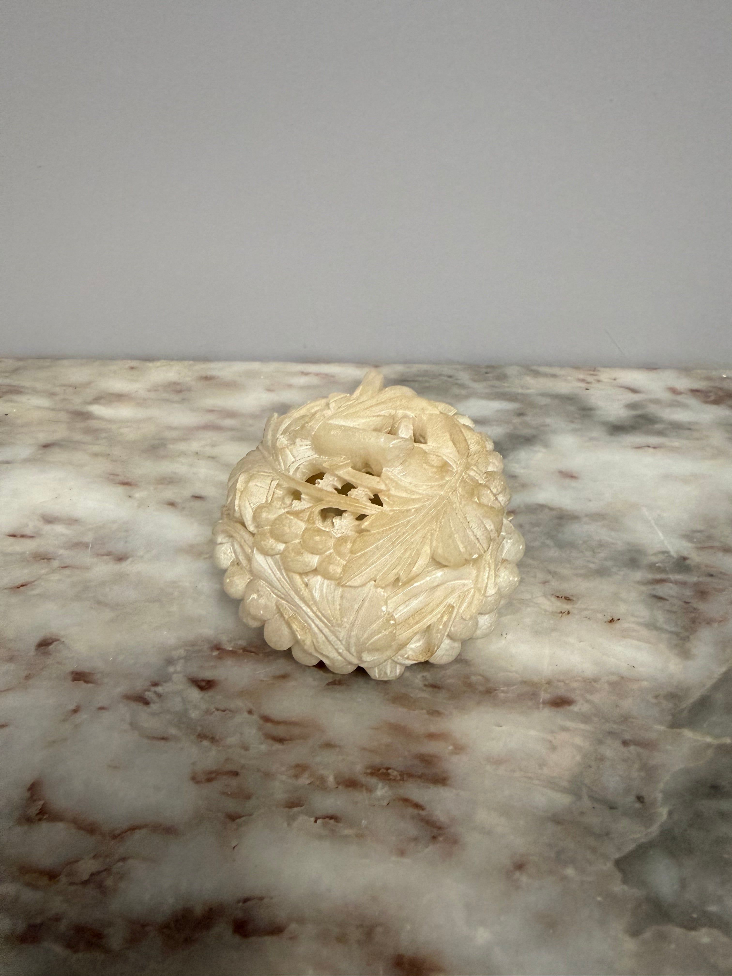 Vintage Hand Carved Alabaster Trinket Box