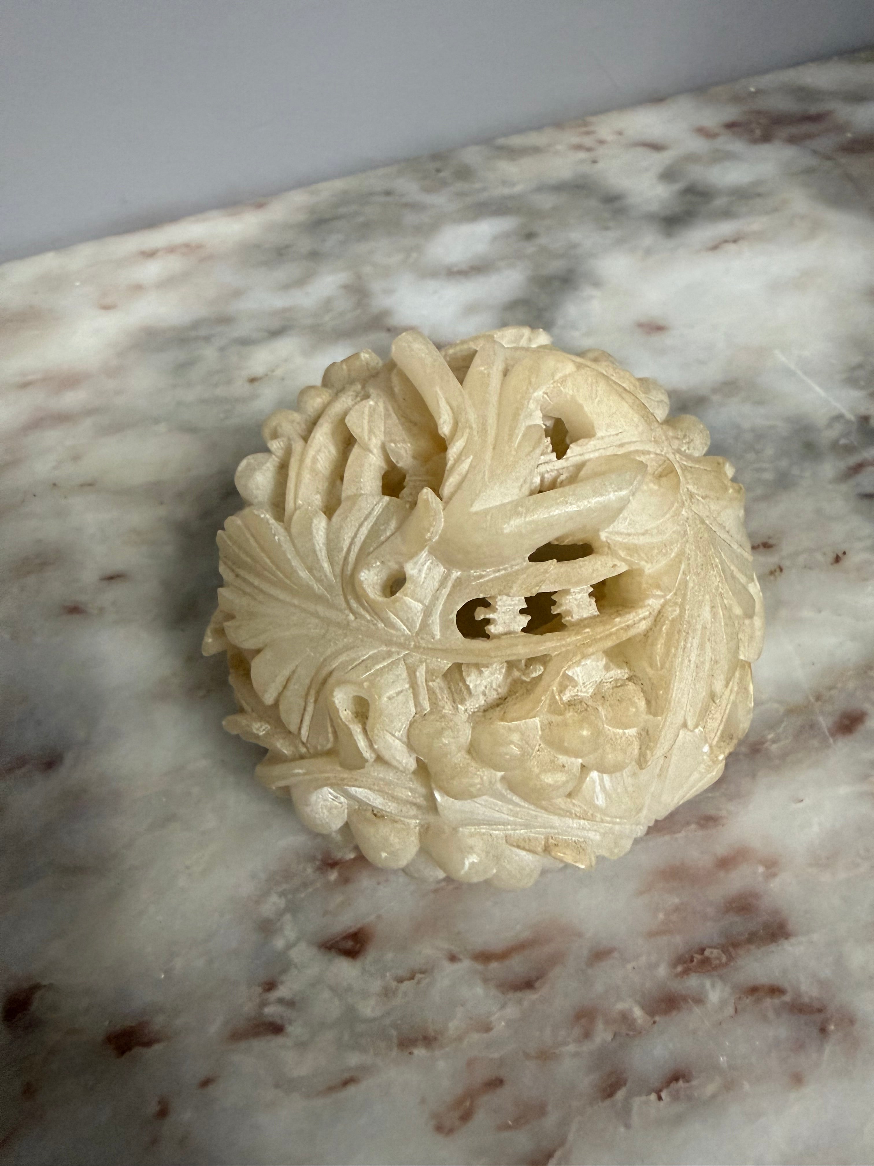 Vintage Hand Carved Alabaster Trinket Box