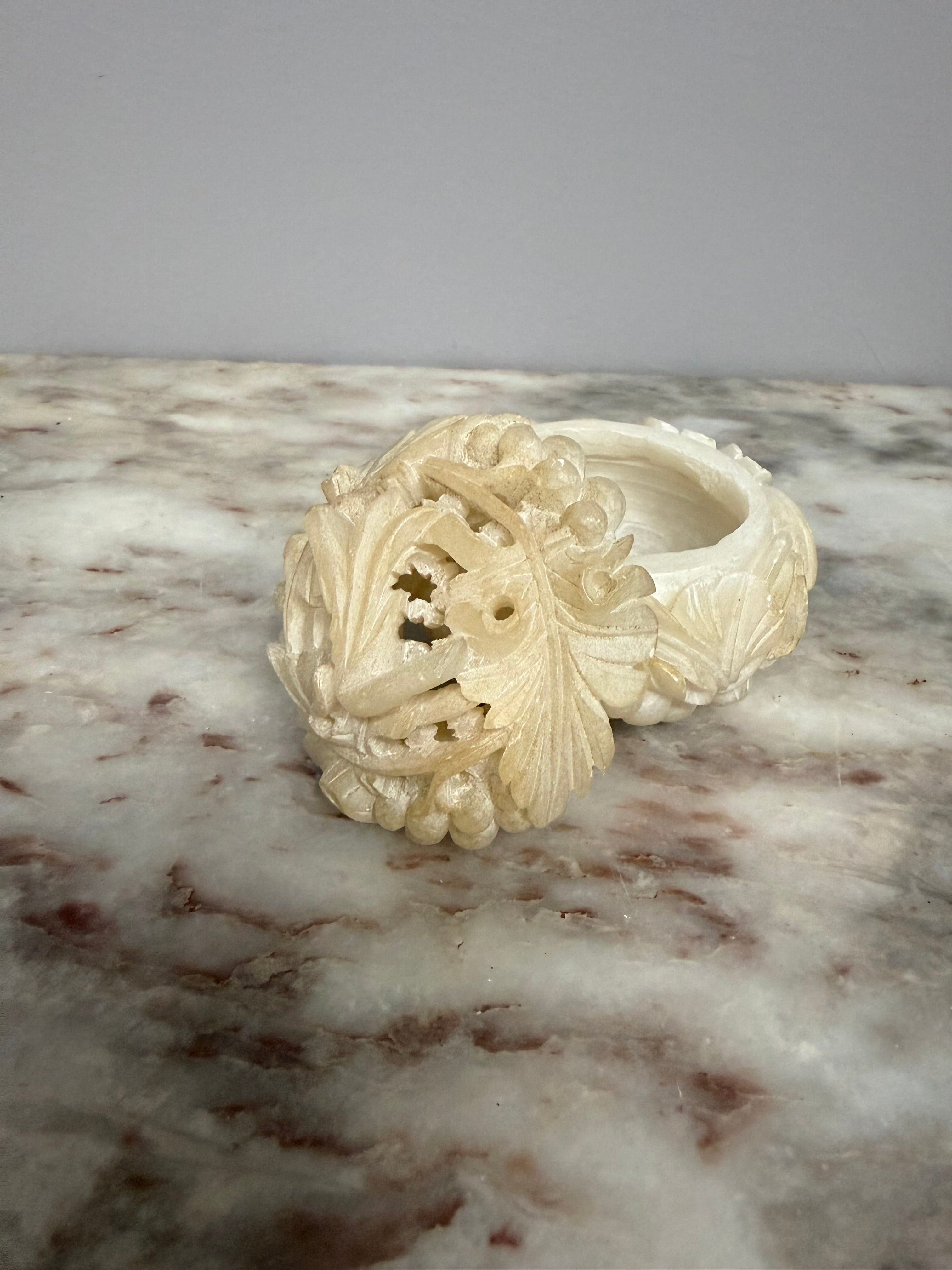 Vintage Hand Carved Alabaster Trinket Box