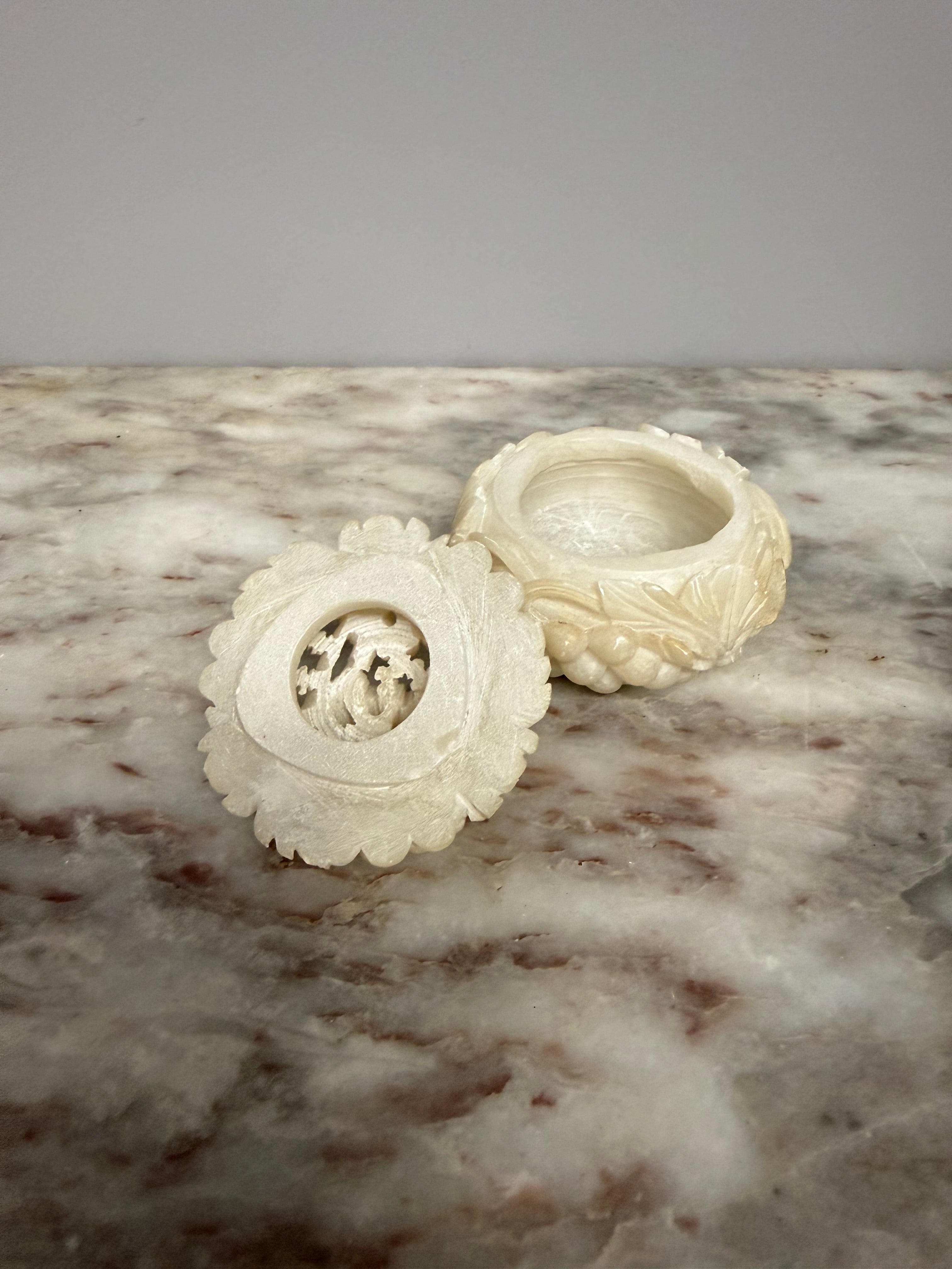 Vintage Hand Carved Alabaster Trinket Box