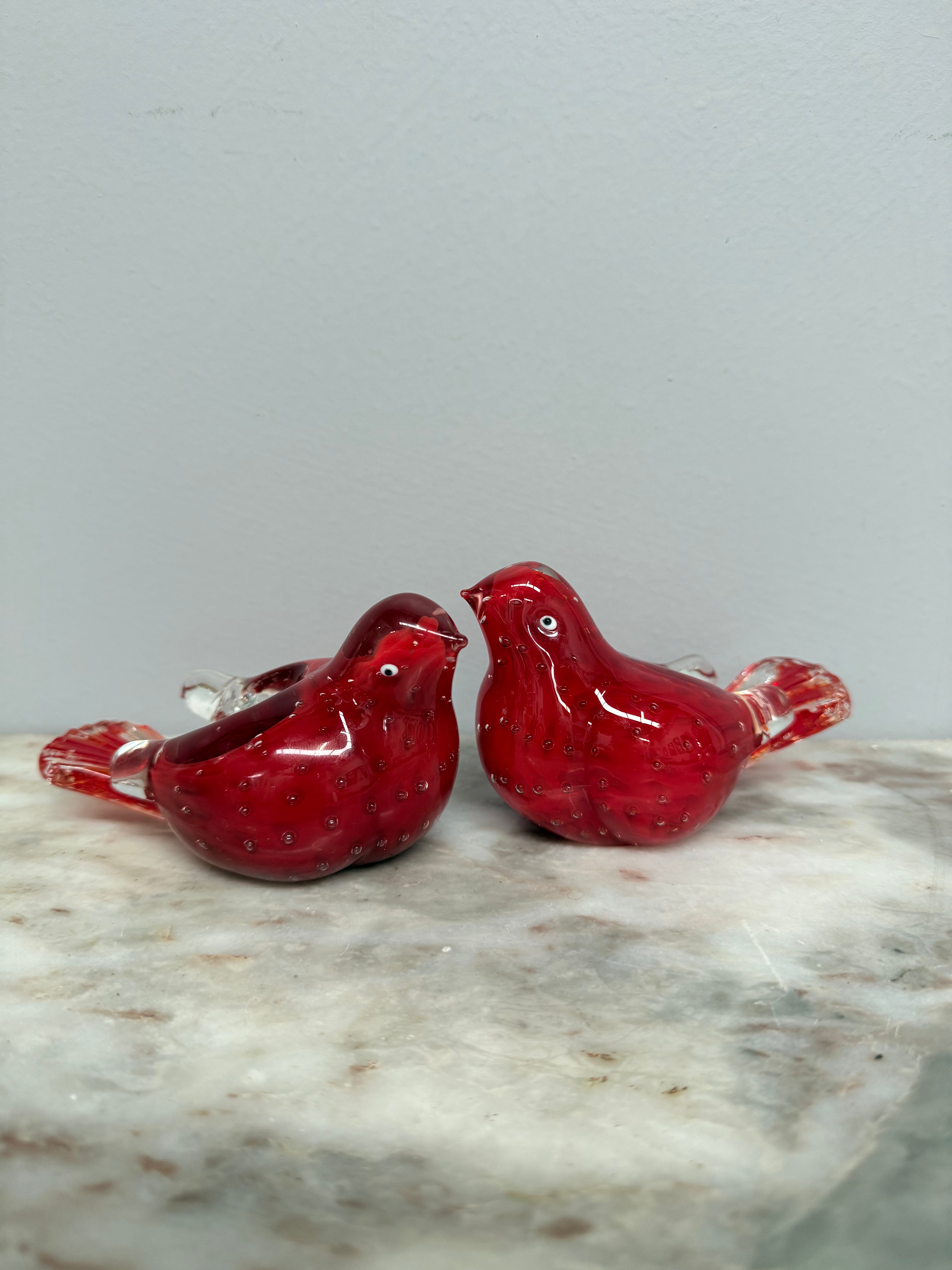 Pair Vintage Art Glass Bird Candle Holders