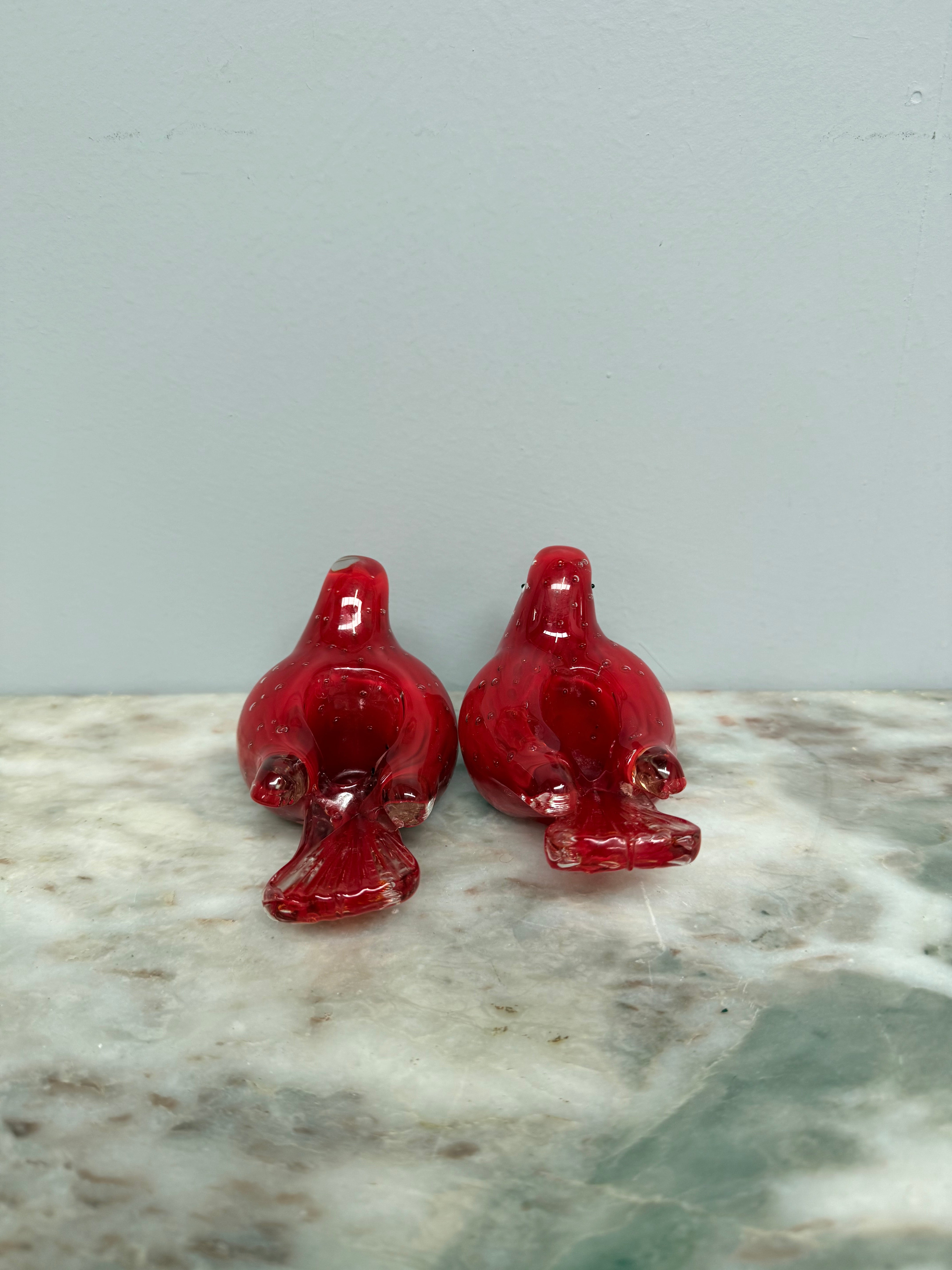 Pair Vintage Art Glass Bird Candle Holders