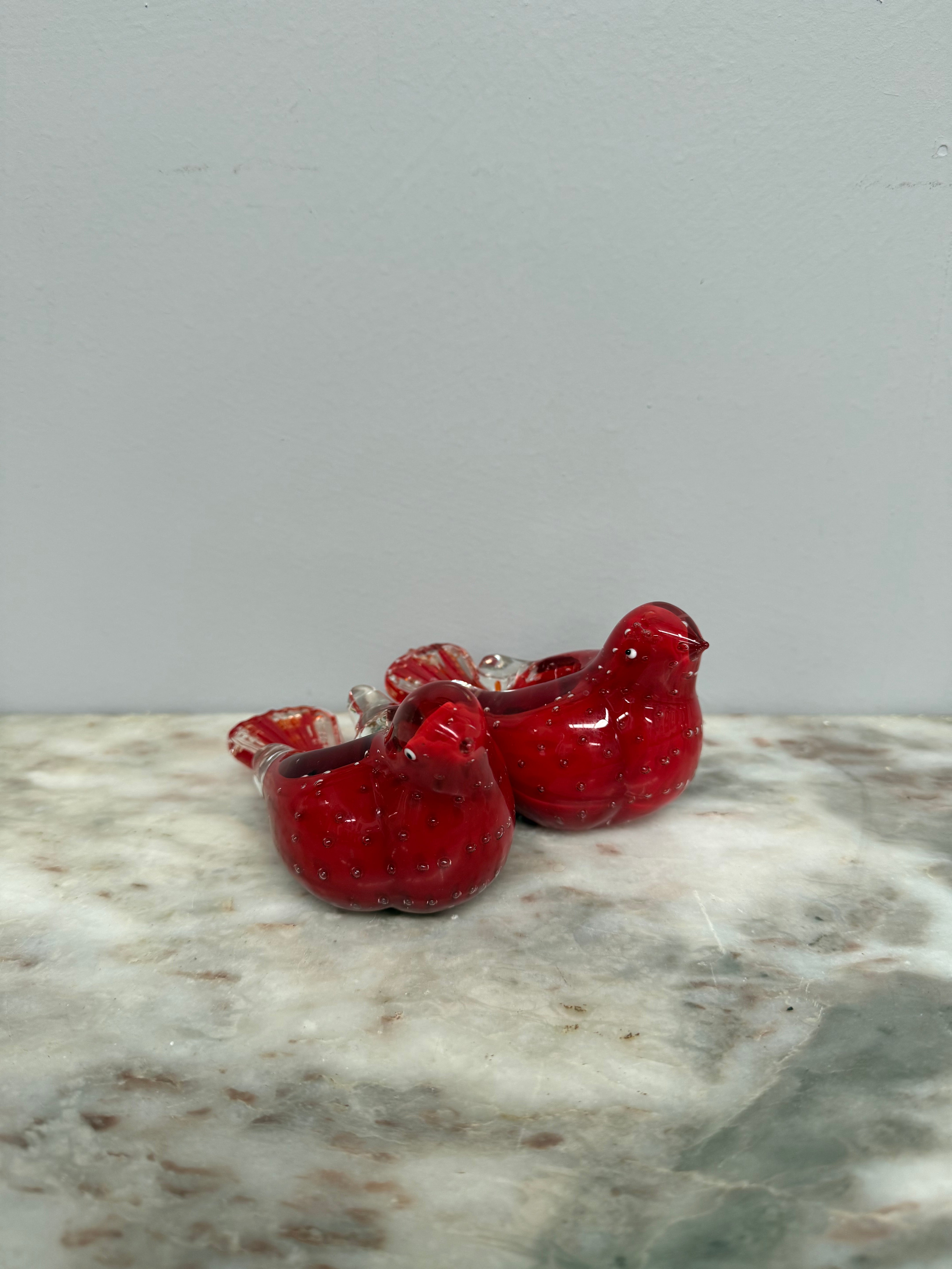 Pair Vintage Art Glass Bird Candle Holders