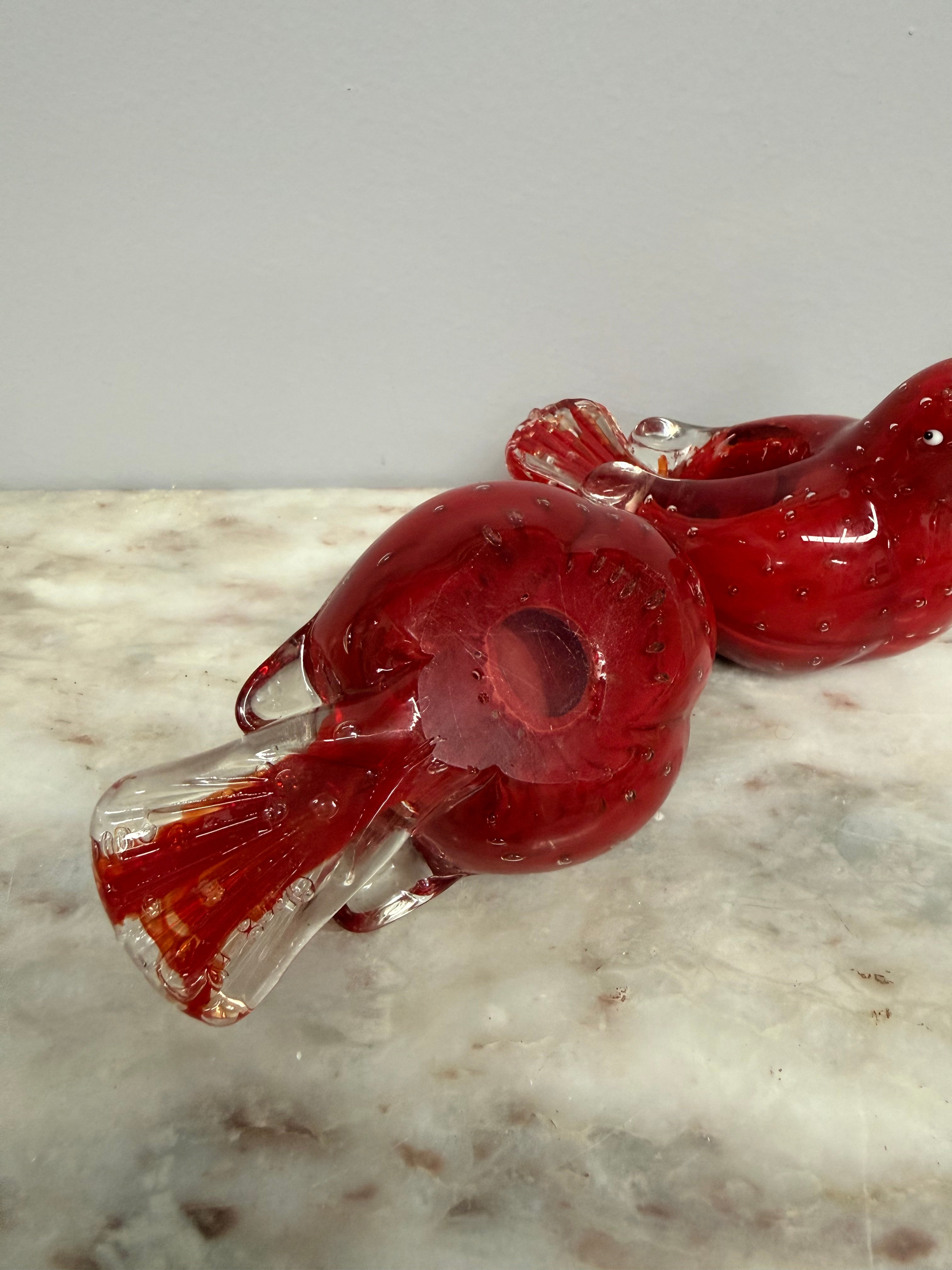 Pair Vintage Art Glass Bird Candle Holders