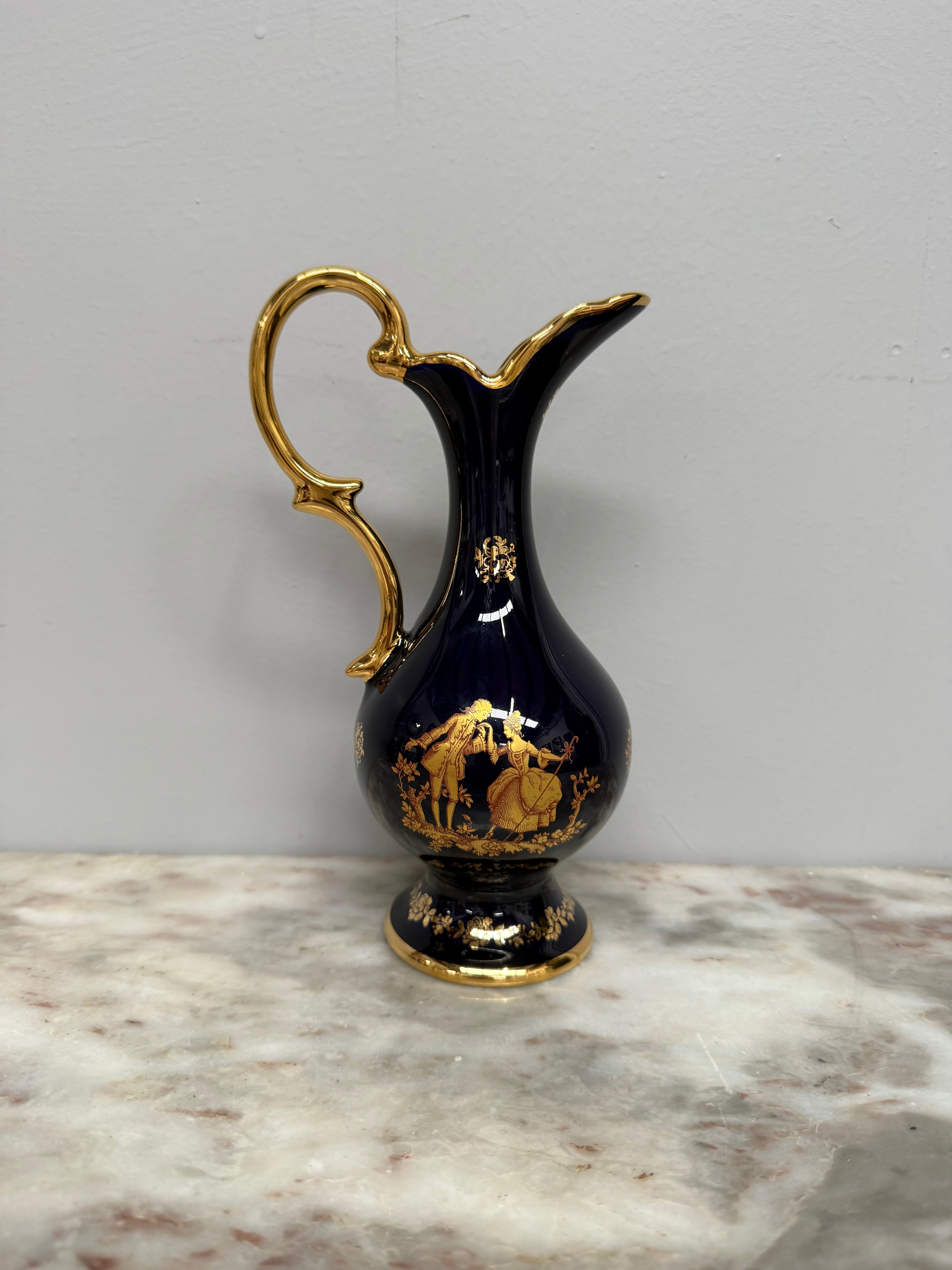 Vintage Limoges Cobalt Blue & Gilt Jug