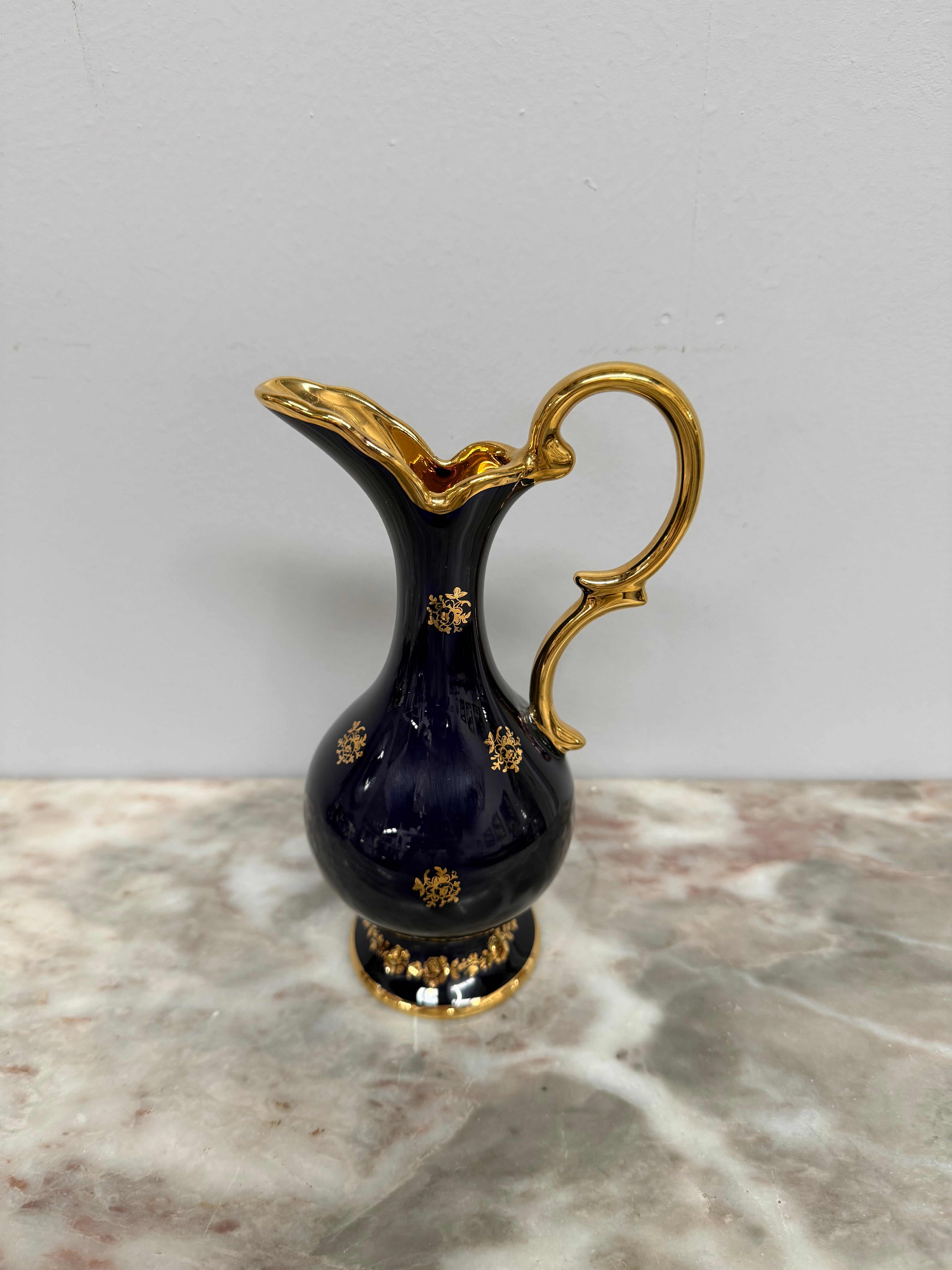 Vintage Limoges Cobalt Blue & Gilt Jug