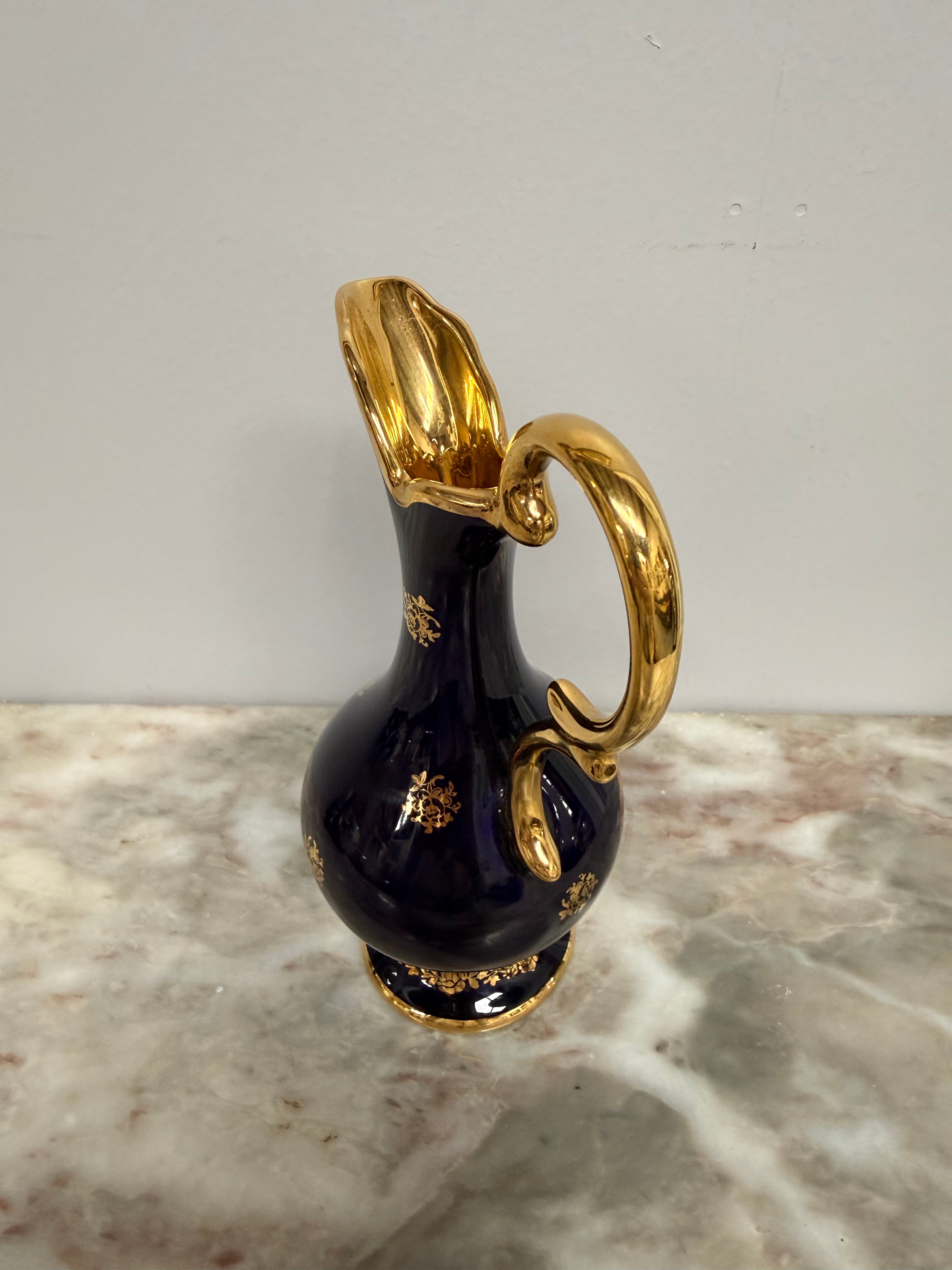 Vintage Limoges Cobalt Blue & Gilt Jug