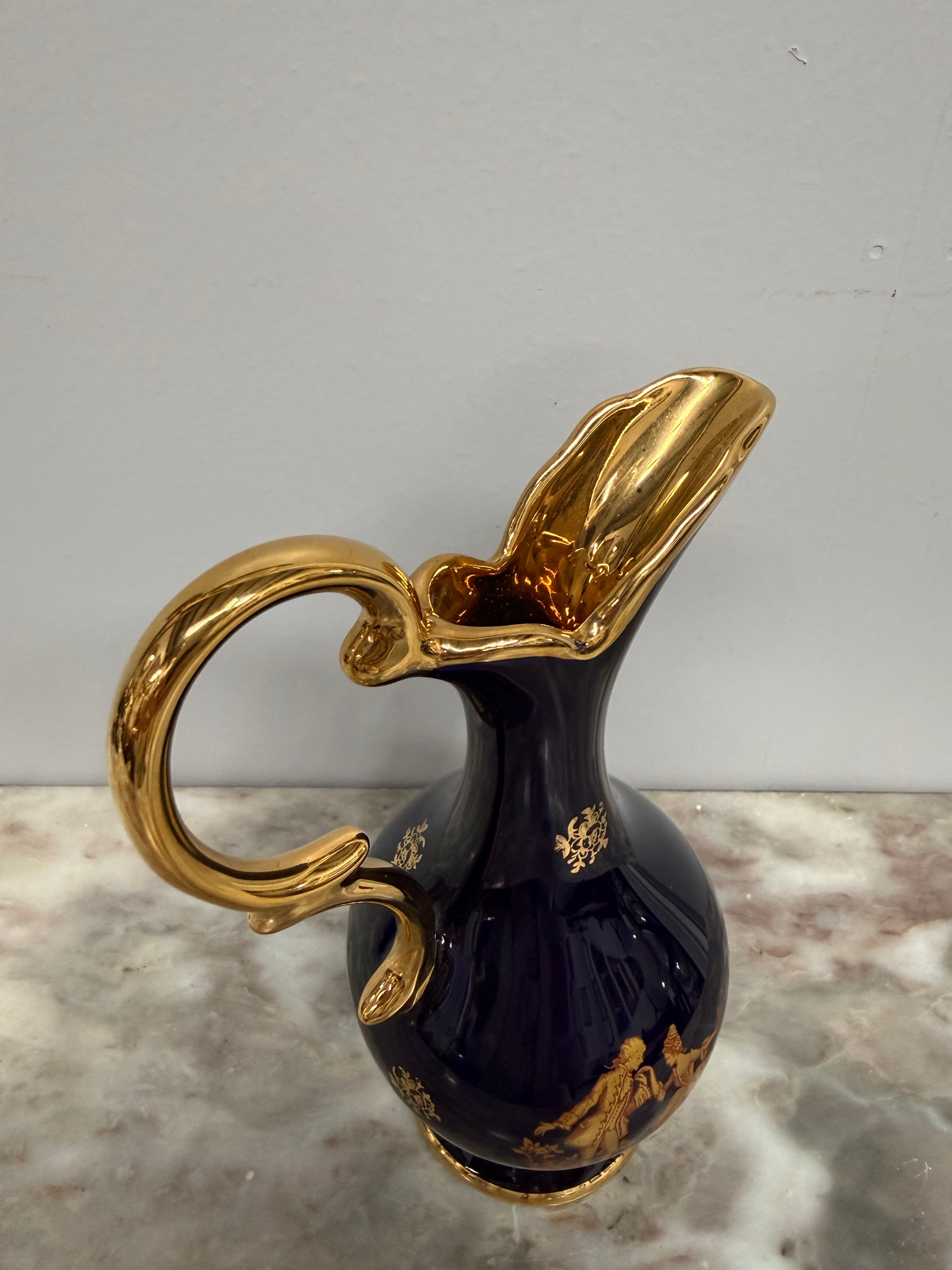 Vintage Limoges Cobalt Blue & Gilt Jug