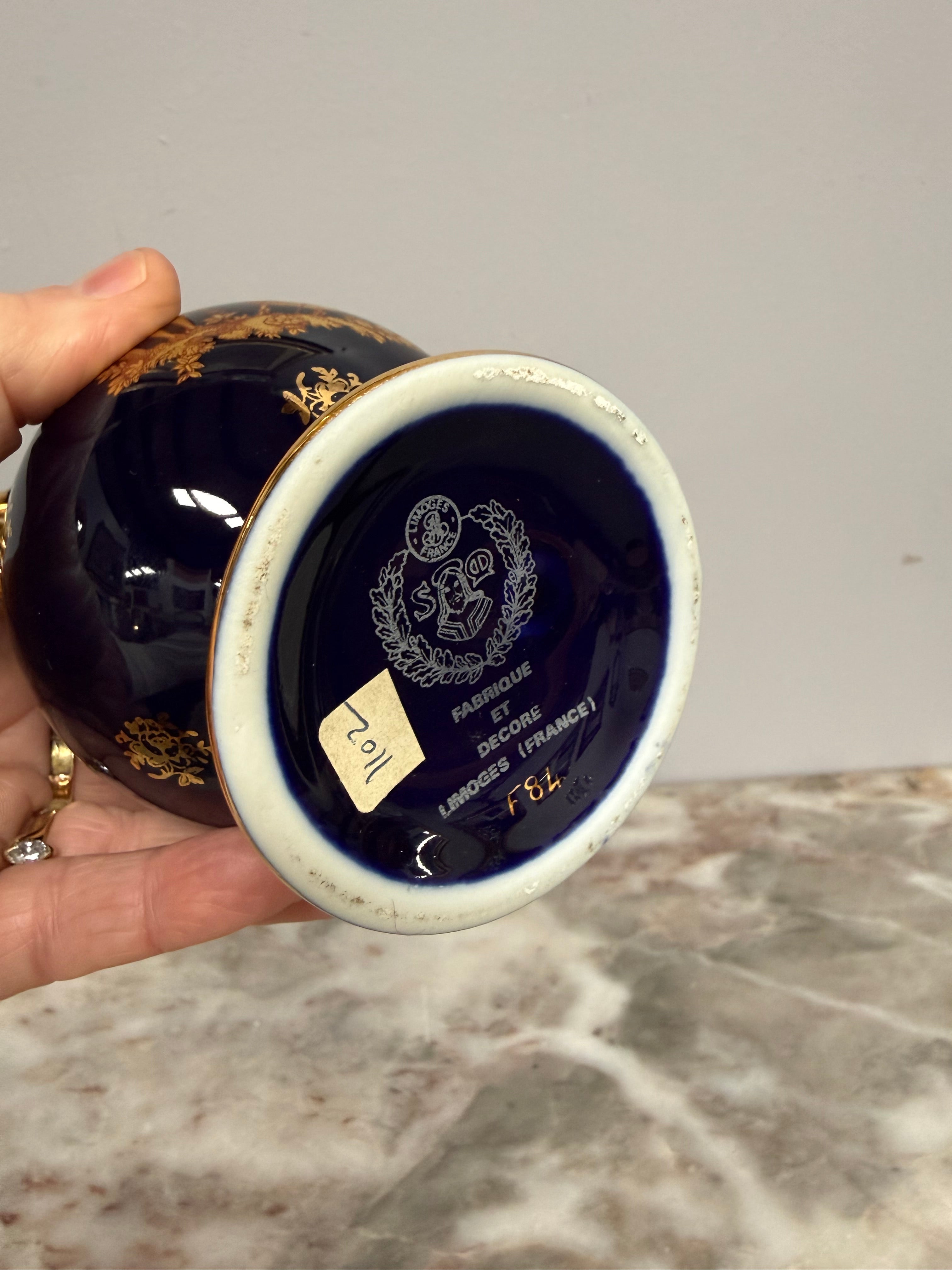 Vintage Limoges Cobalt Blue & Gilt Jug