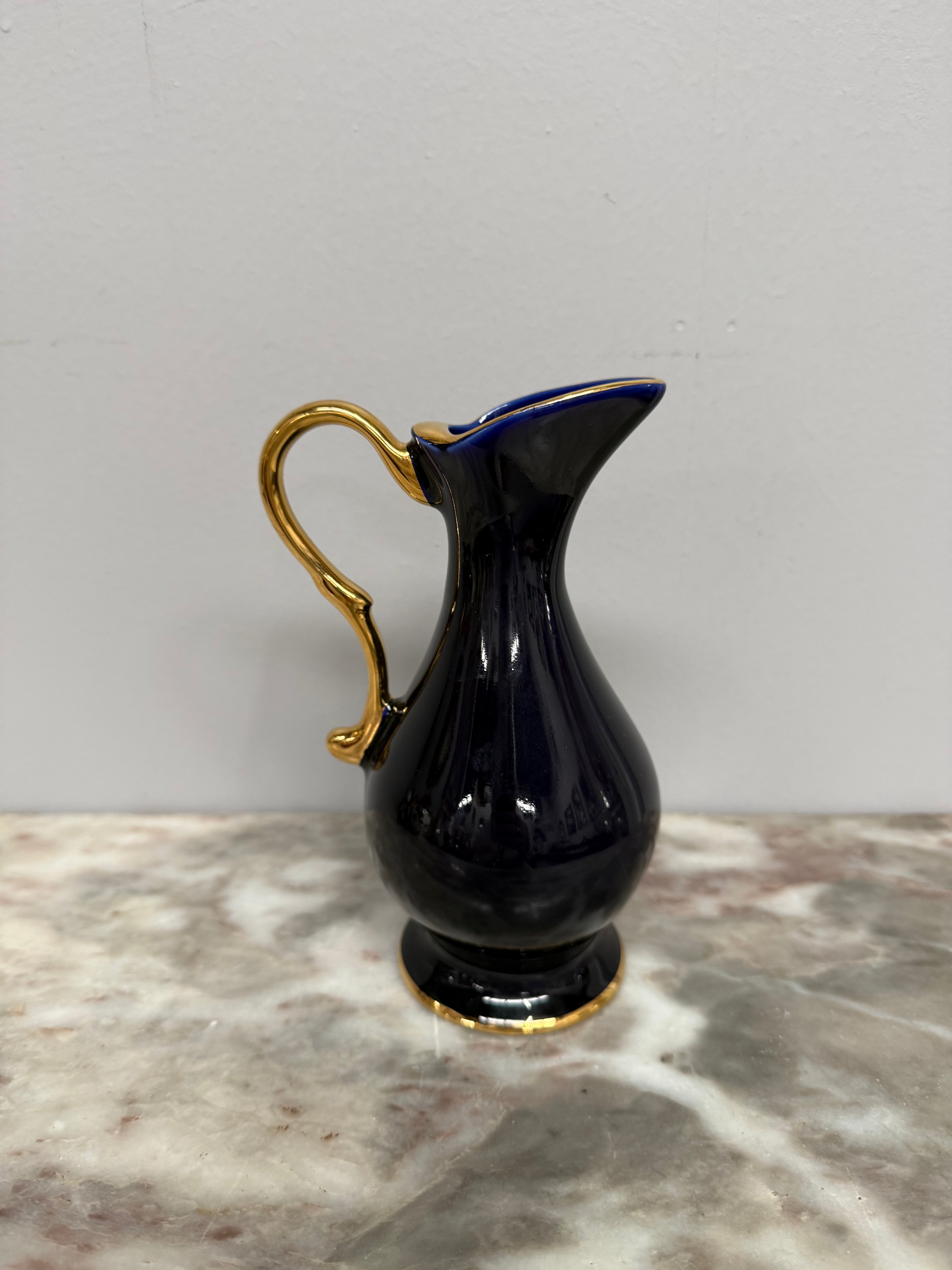 Limoges Vintage Cobalt Blue & Gilt Jug Signed 22K Gold