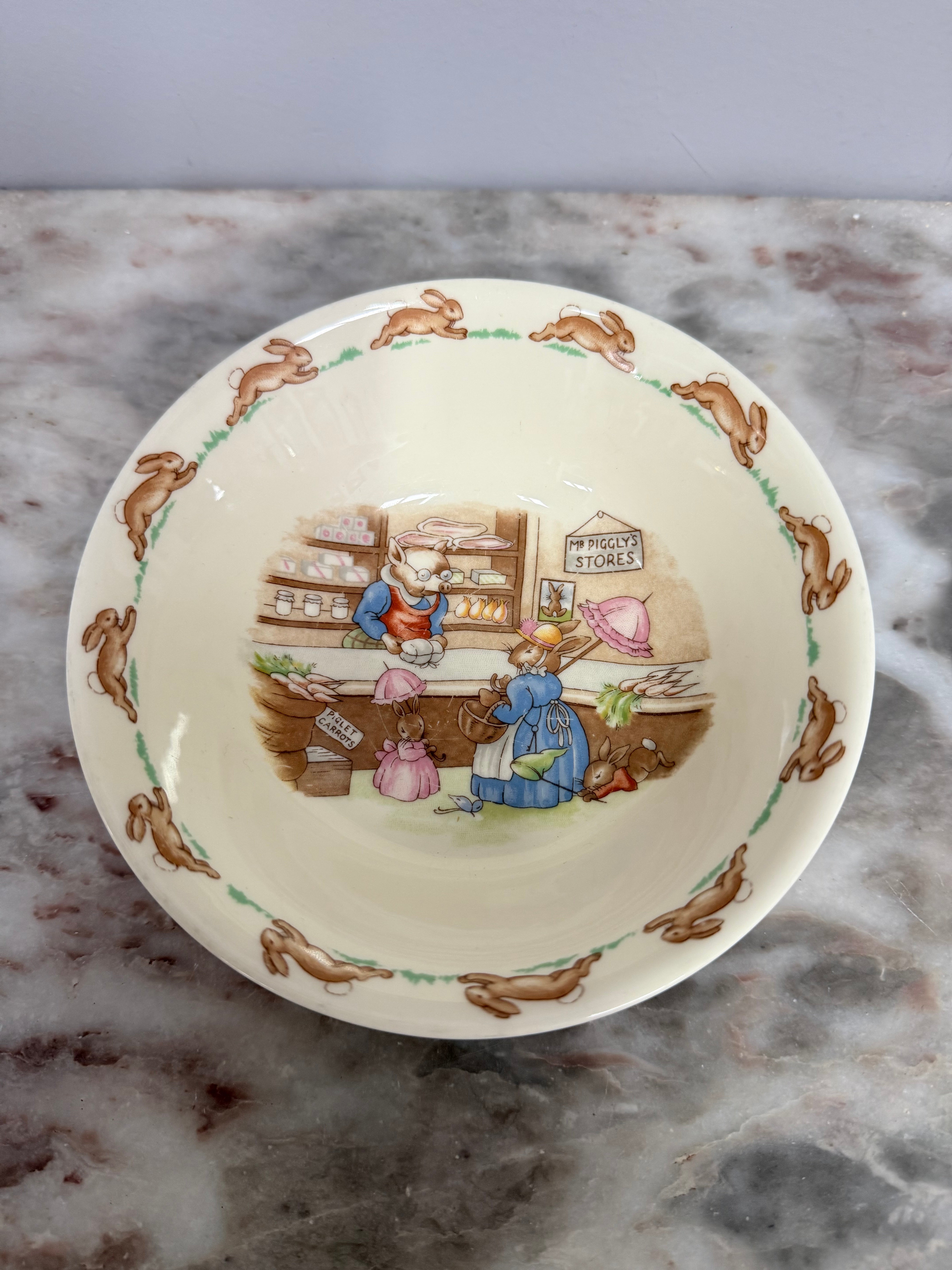 Vintage Royal Doulton Bunnykins Bowl 'Mr Piggly's Stores' | Antique & Vintage | Moonee Ponds Antiques | Australia Wide
