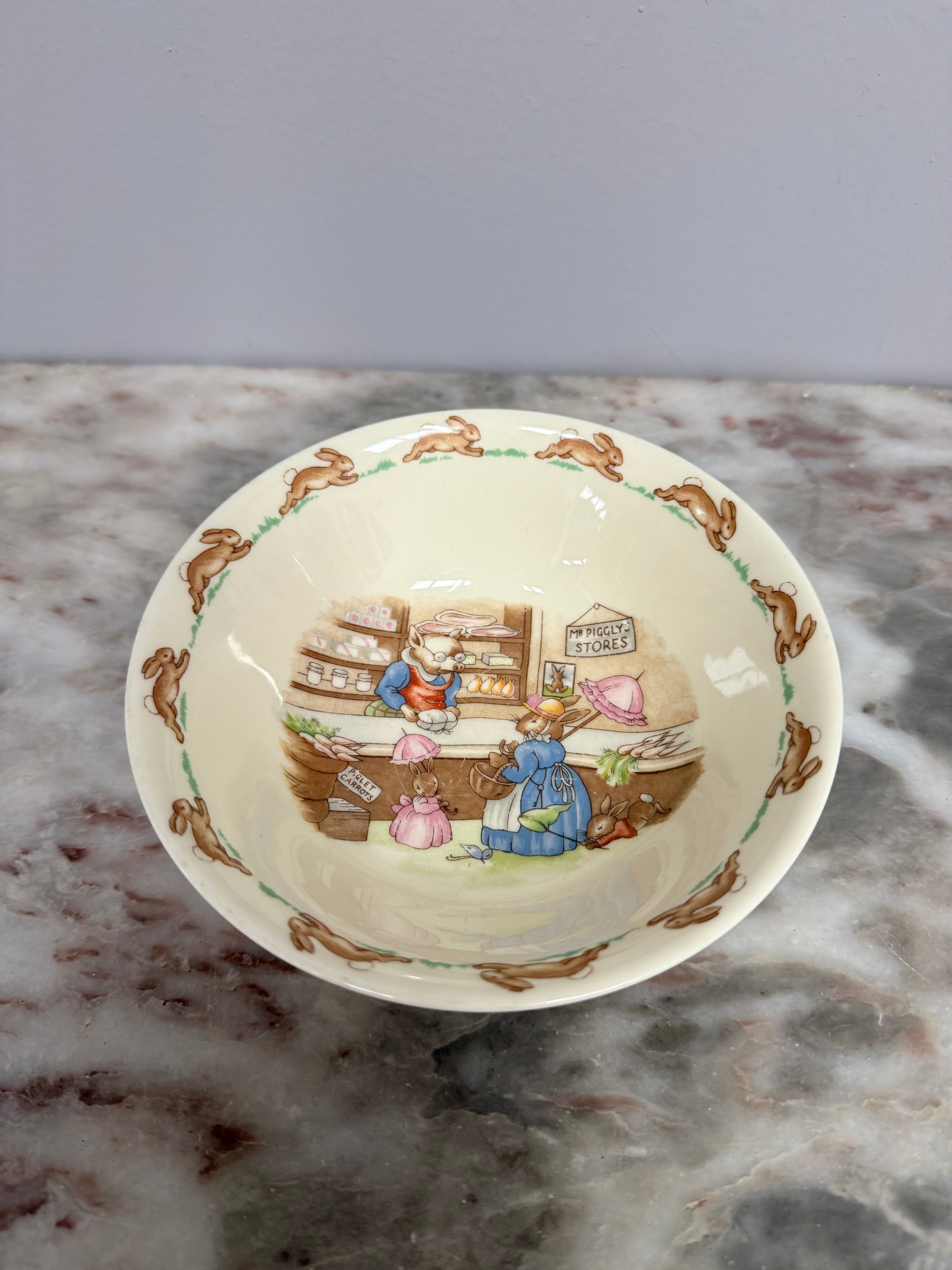 Vintage Royal Doulton Bunnykins Bowl 'Mr Piggly's Stores' | Antique & Vintage | Moonee Ponds Antiques | Australia Wide